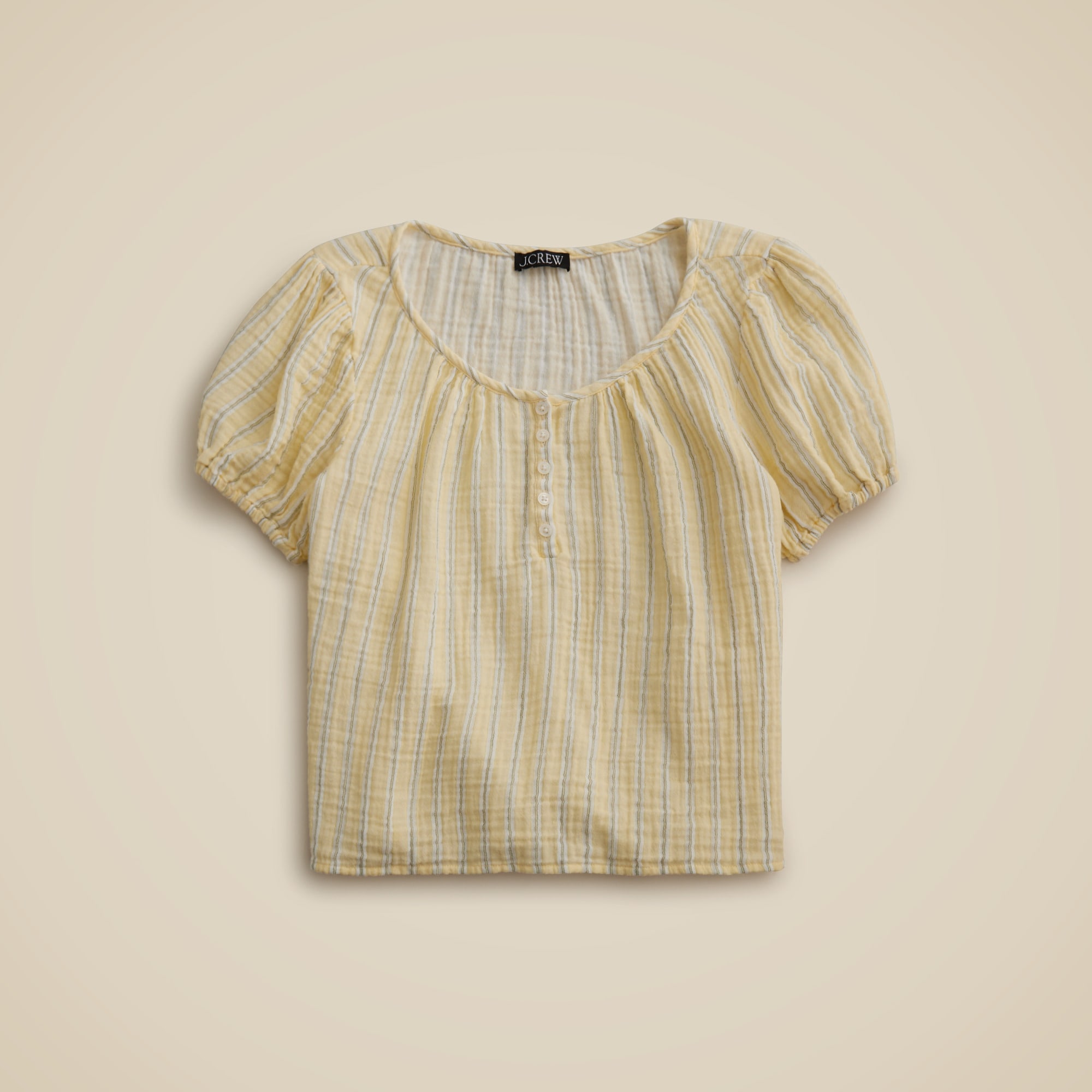 Puff-sleeve Henley In Striped Gauze For Women | J.Crew