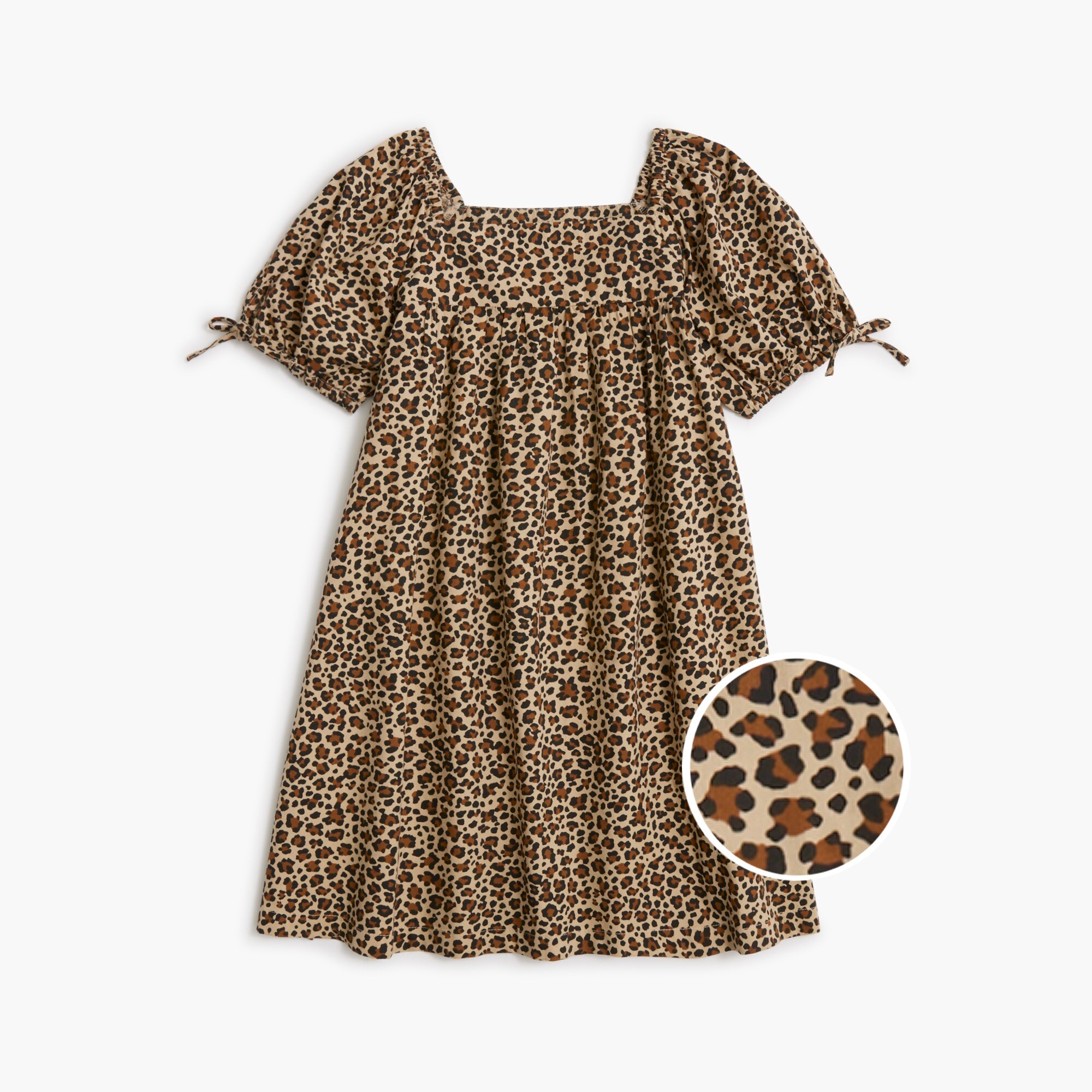 Girls' leopard puff-sleeve dress