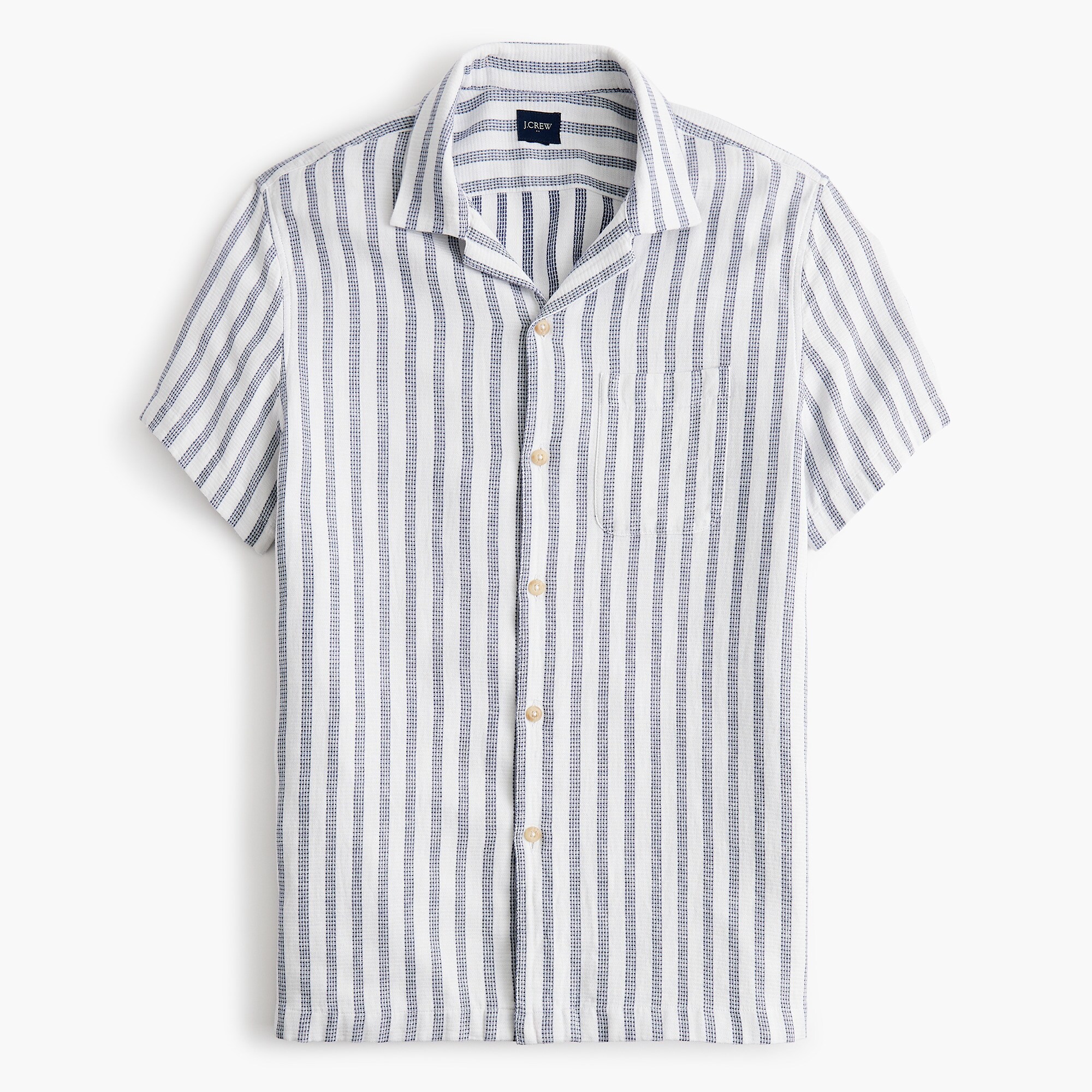 short-sleeve dobby striped camp shirt for men