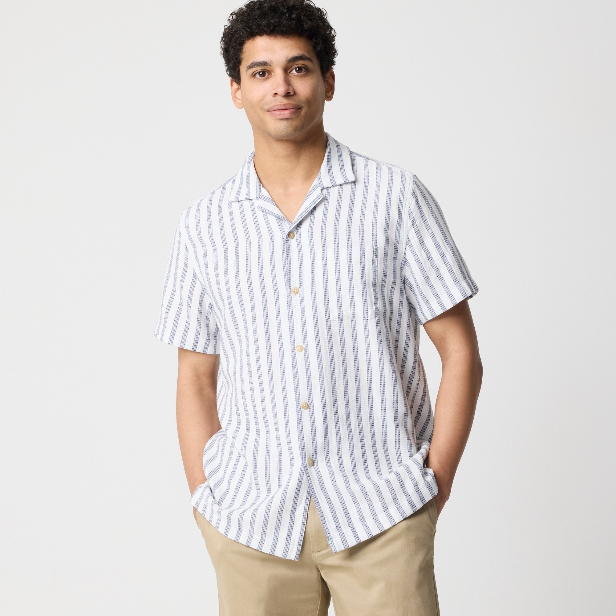 mens Short-sleeve dobby striped camp shirt