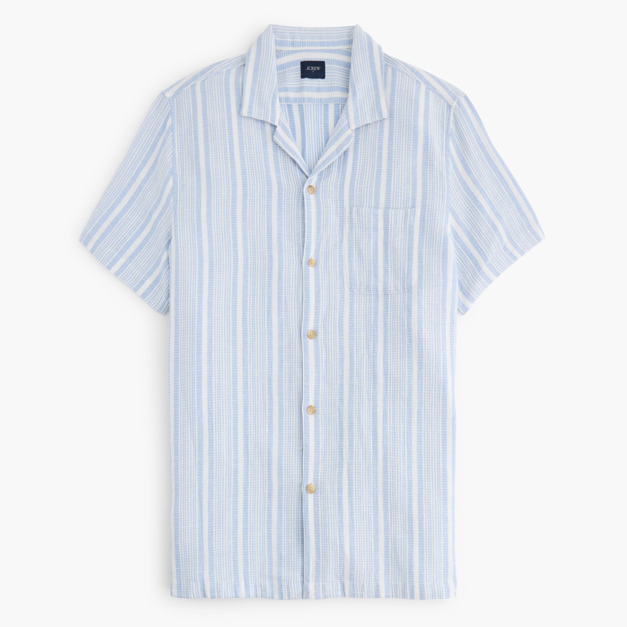 Short-sleeve dobby striped camp shirt