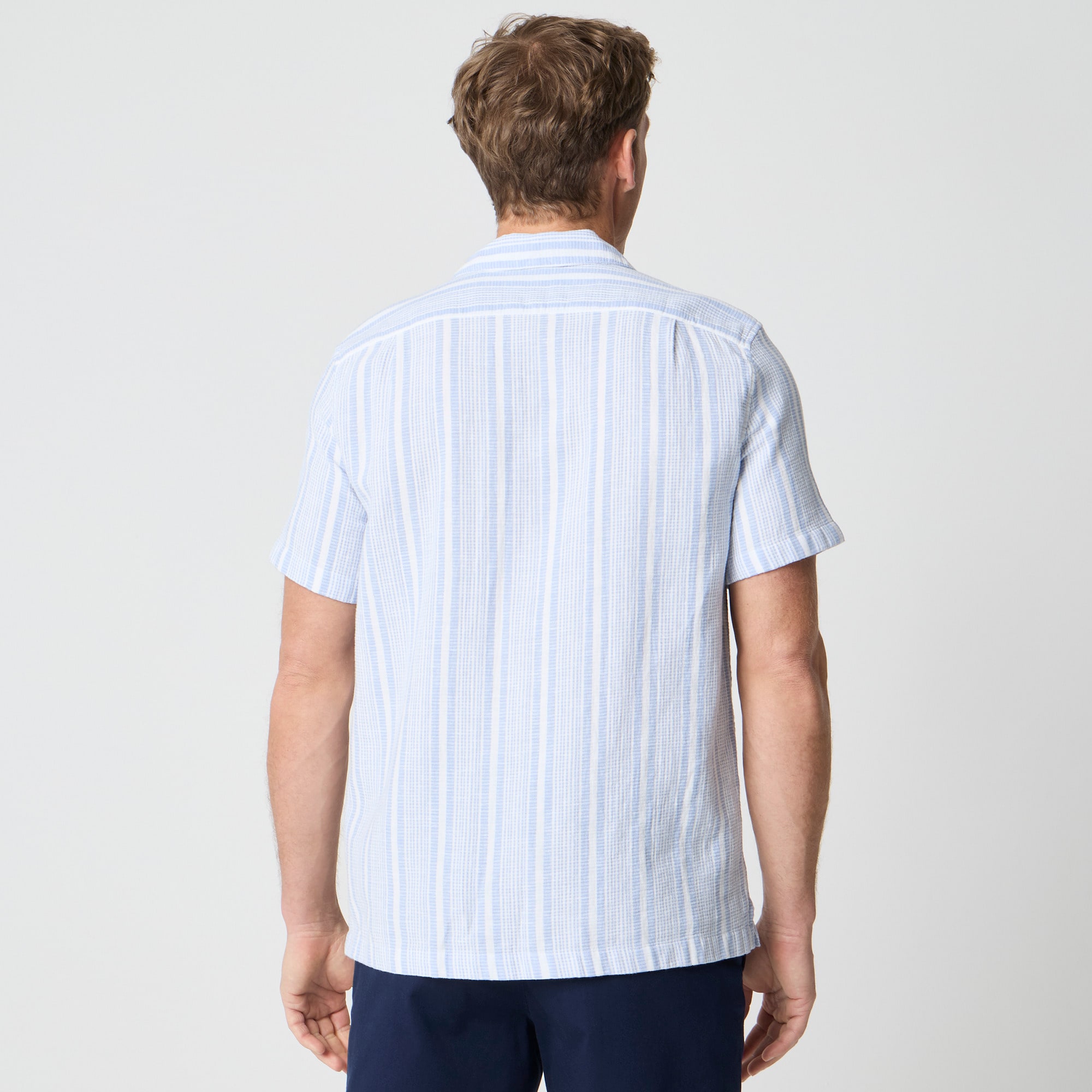Short-sleeve dobby striped camp shirt