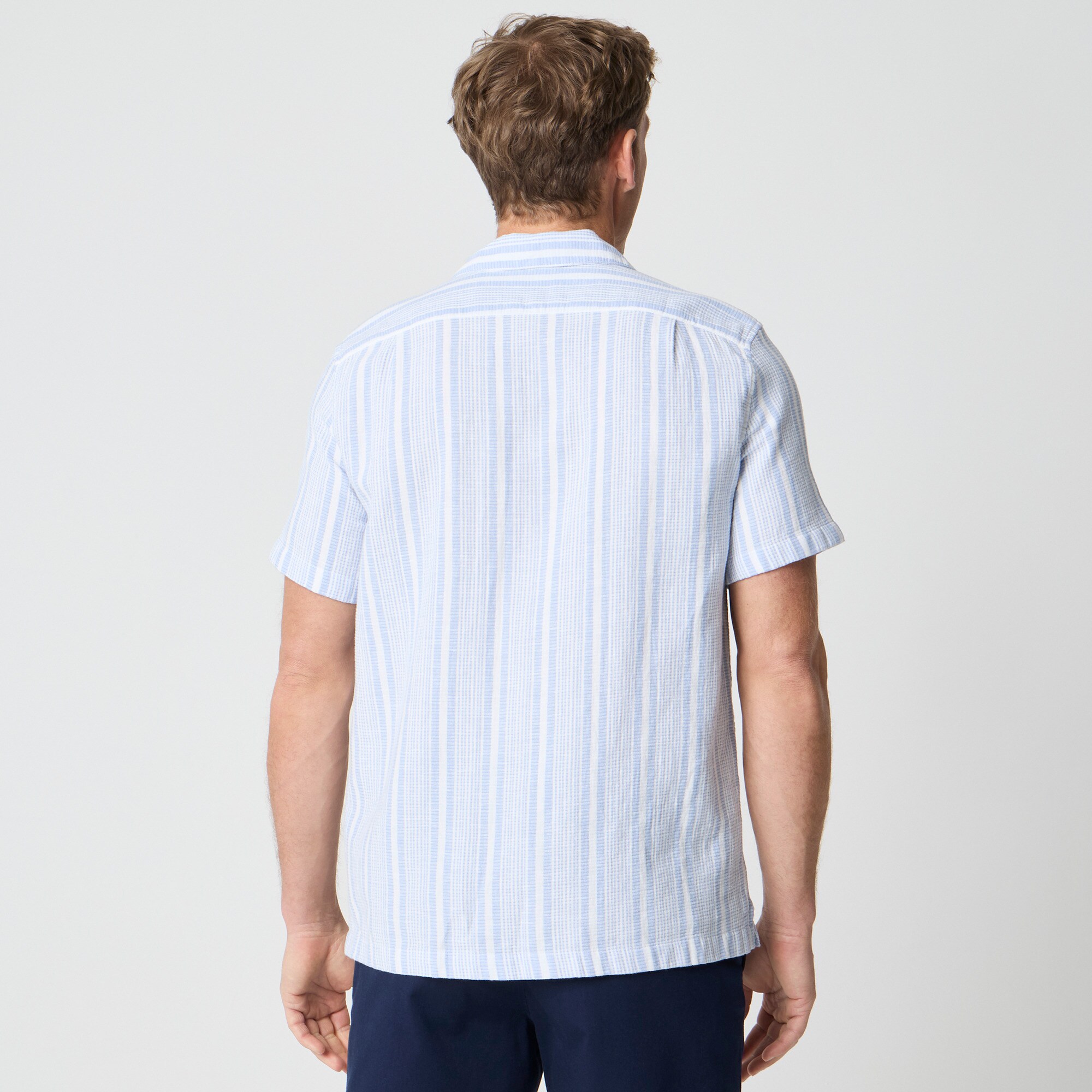 Short-sleeve dobby striped camp shirt