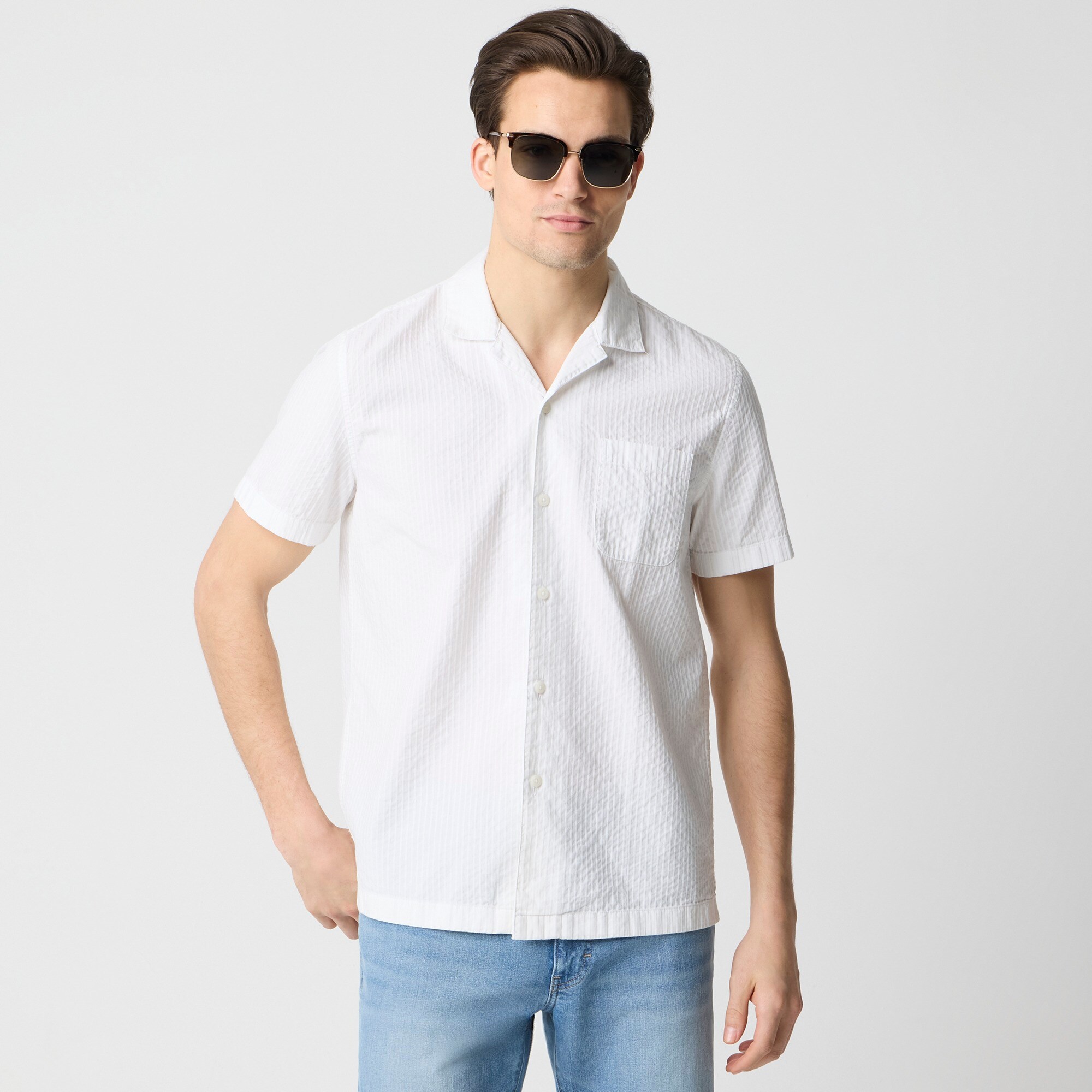 mens Short-sleeve textured camp shirt