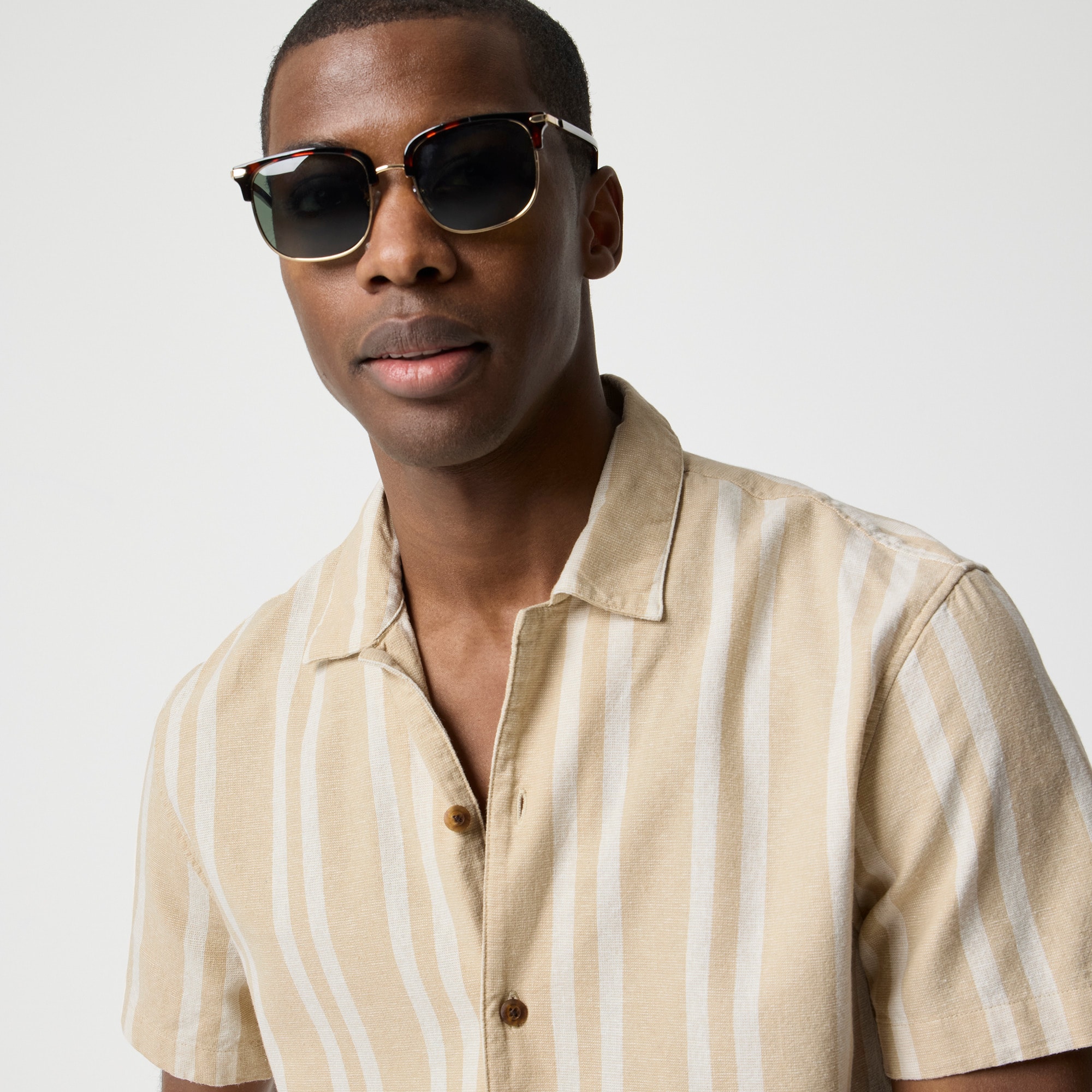 Short-sleeve linen-blend camp shirt