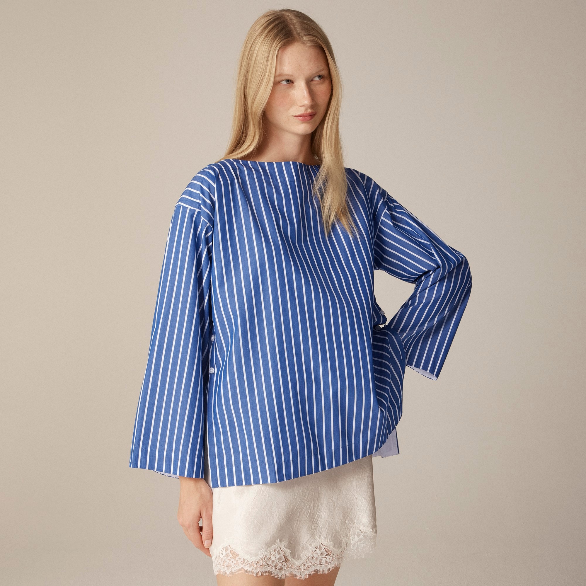 Ciel top in striped cotton poplin