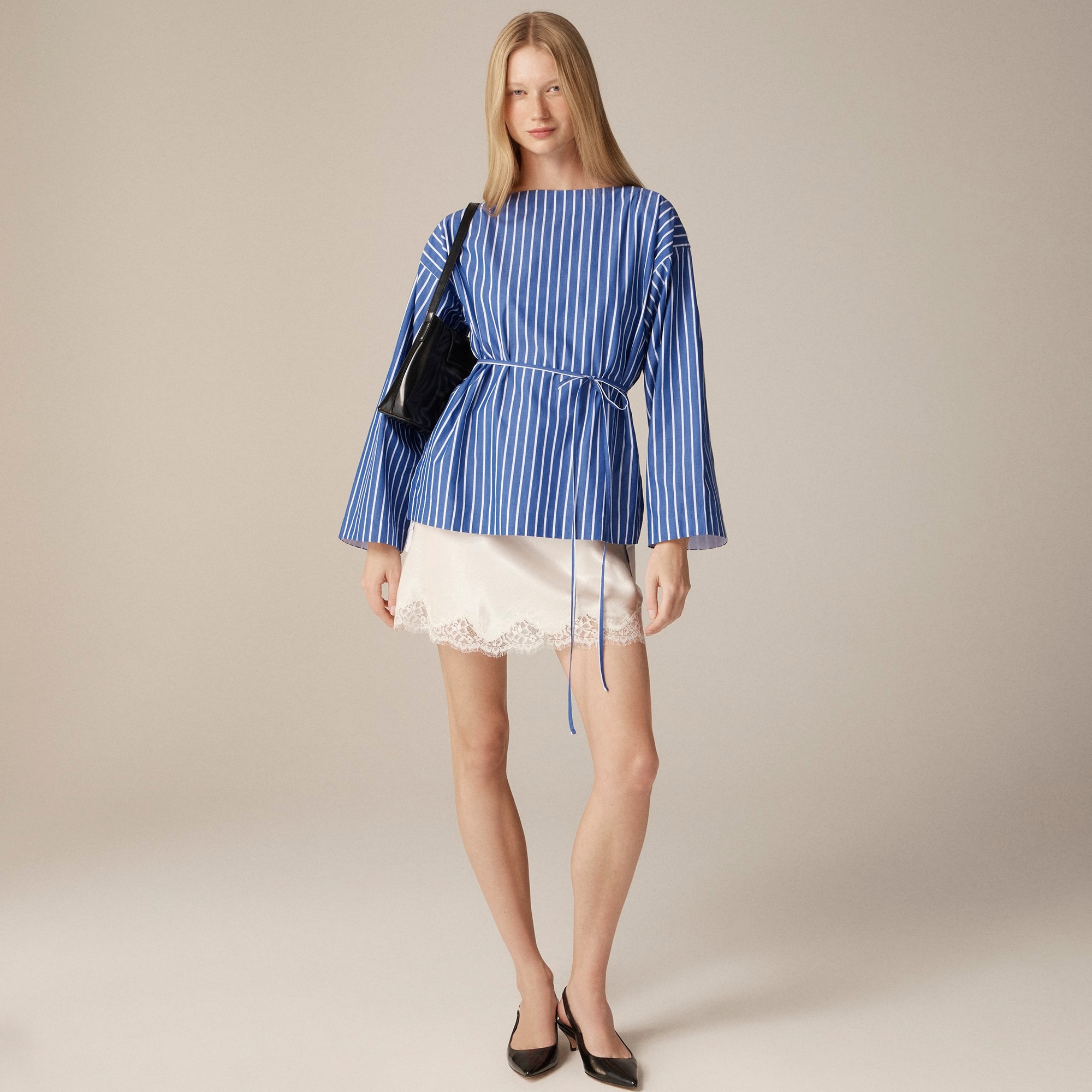 womens Ciel top in striped cotton poplin
