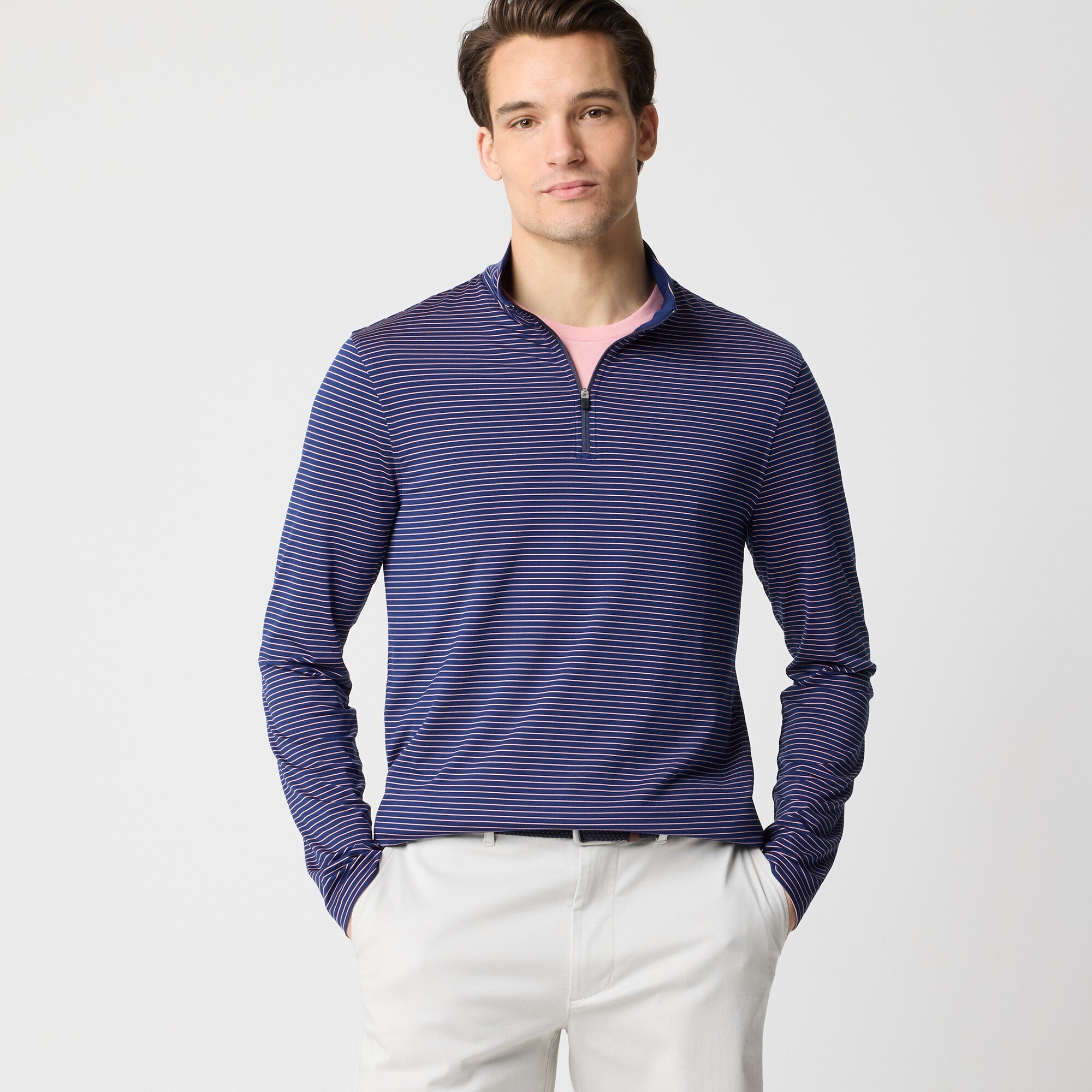 mens Striped performance jersey half-zip