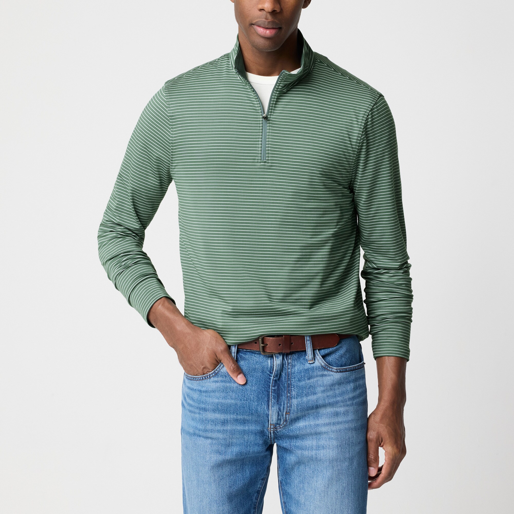 mens Striped performance jersey half-zip