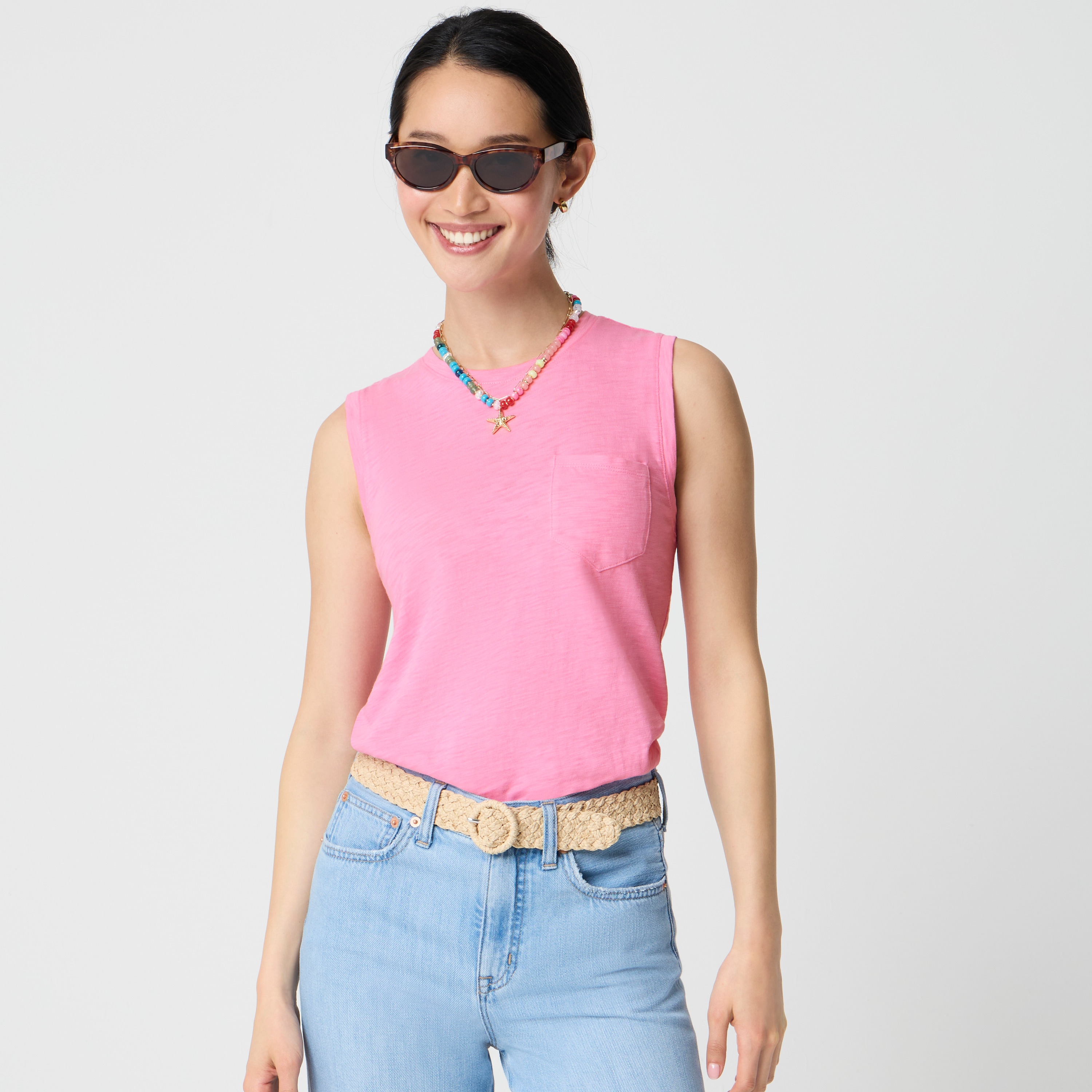 100% cotton girlfriend pocket tank top