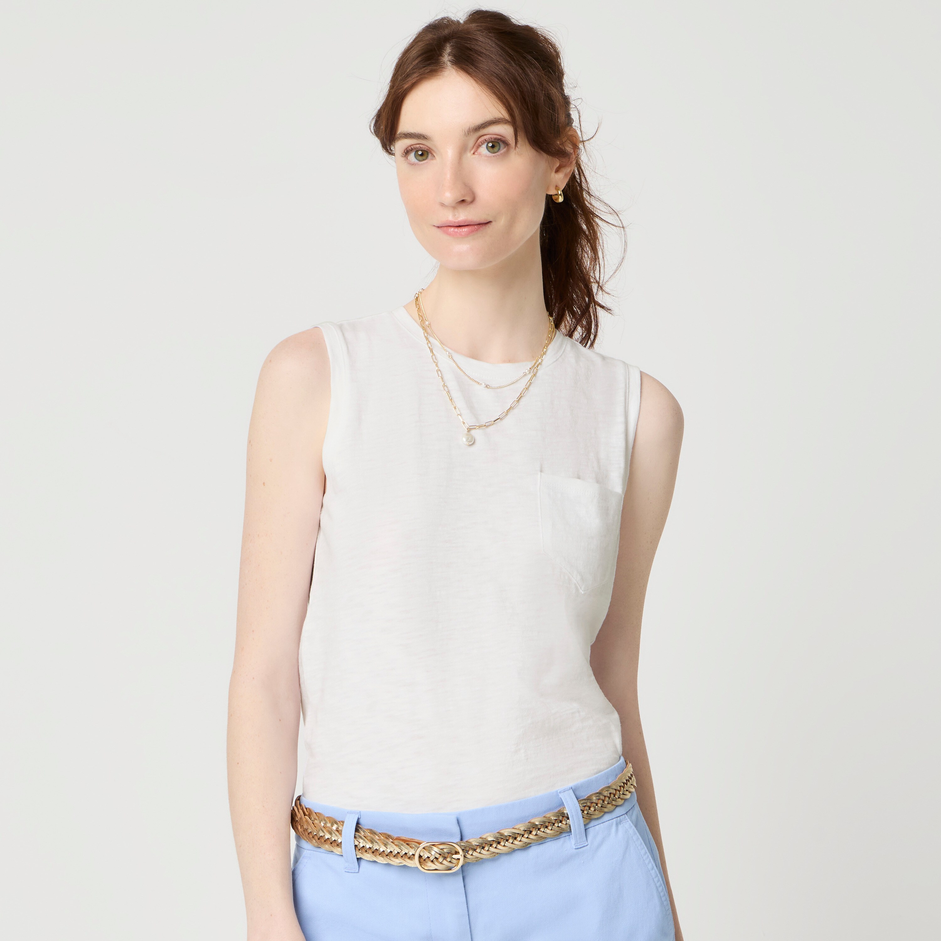 100% cotton girlfriend pocket tank top