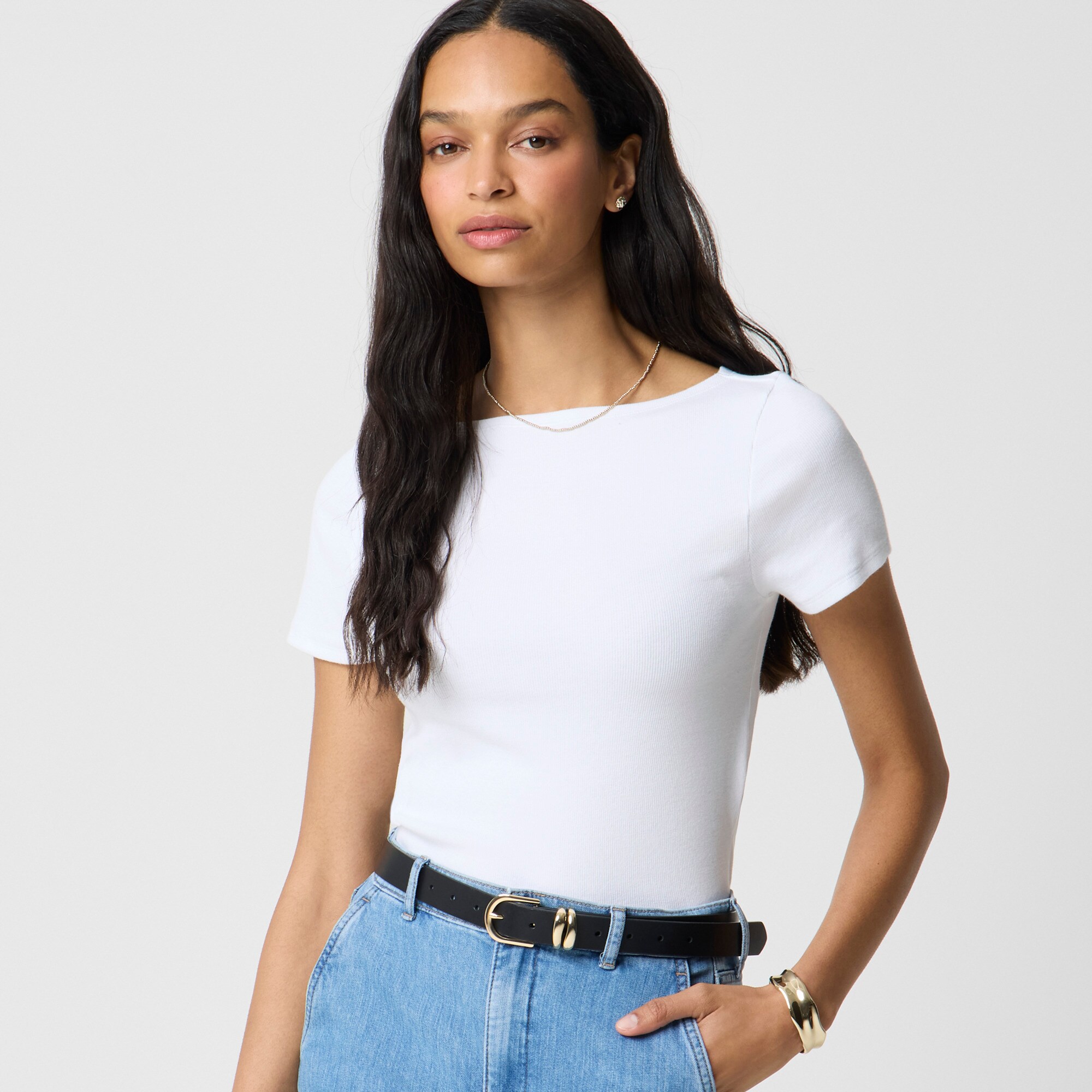 Short-sleeve ribbed boatneck tee