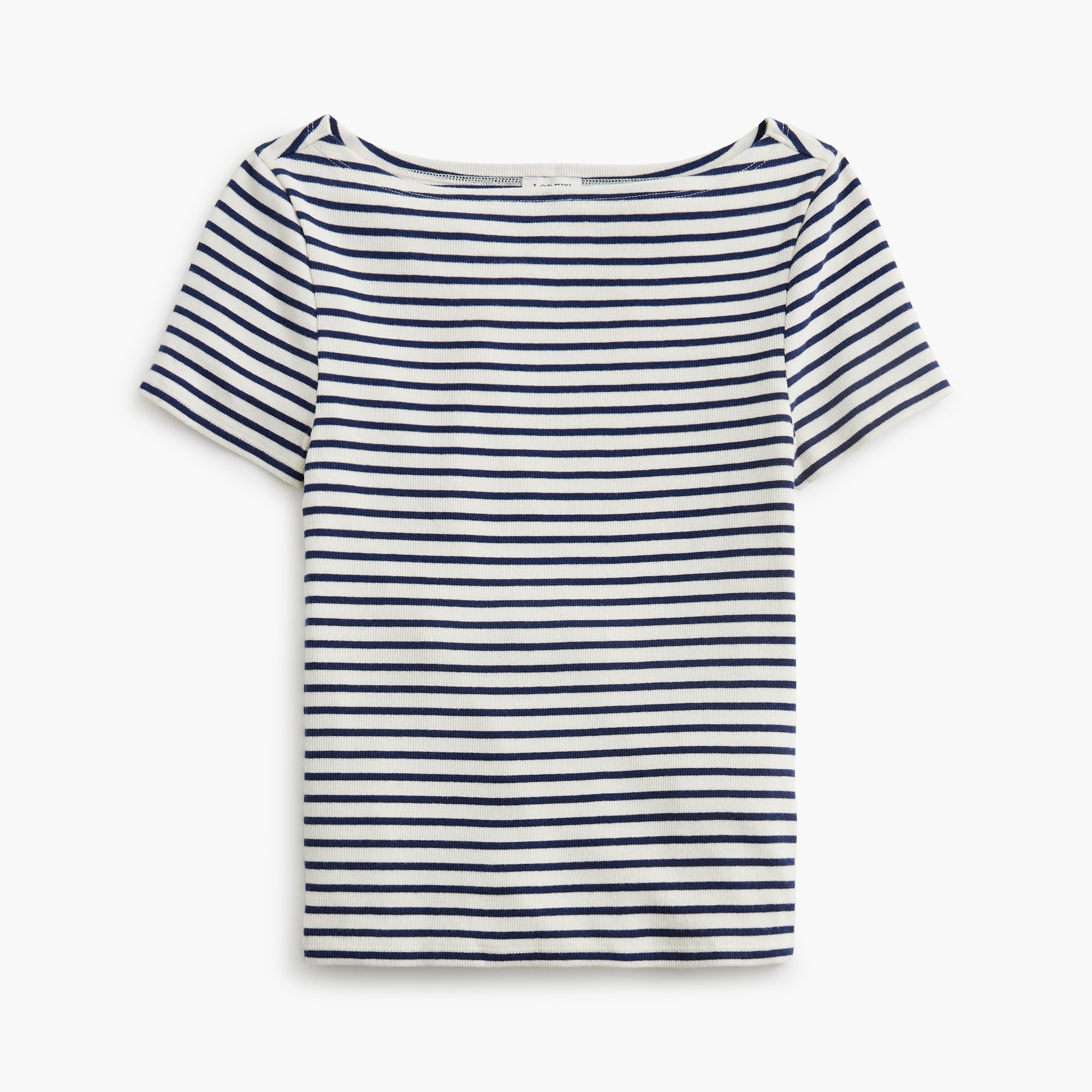 【ふるさと割】 Factory: Short-sleeve Striped Ribbed Bateau-neck Tee For Women トップウォーター