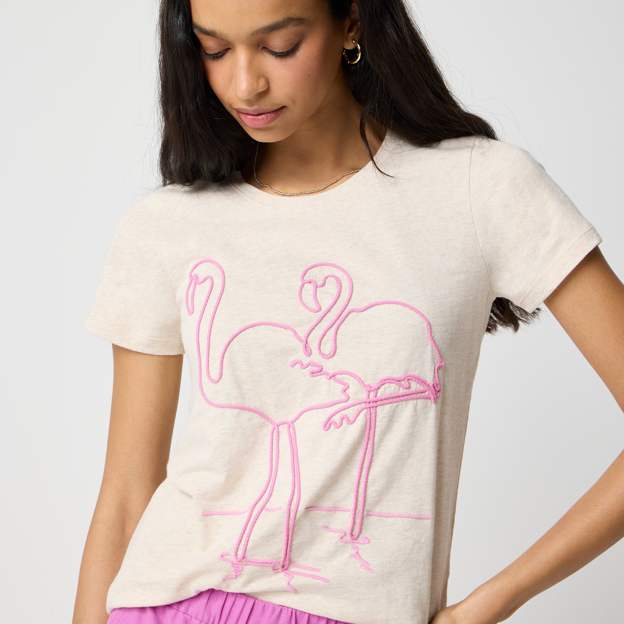 Embroidered flamingo graphic tee