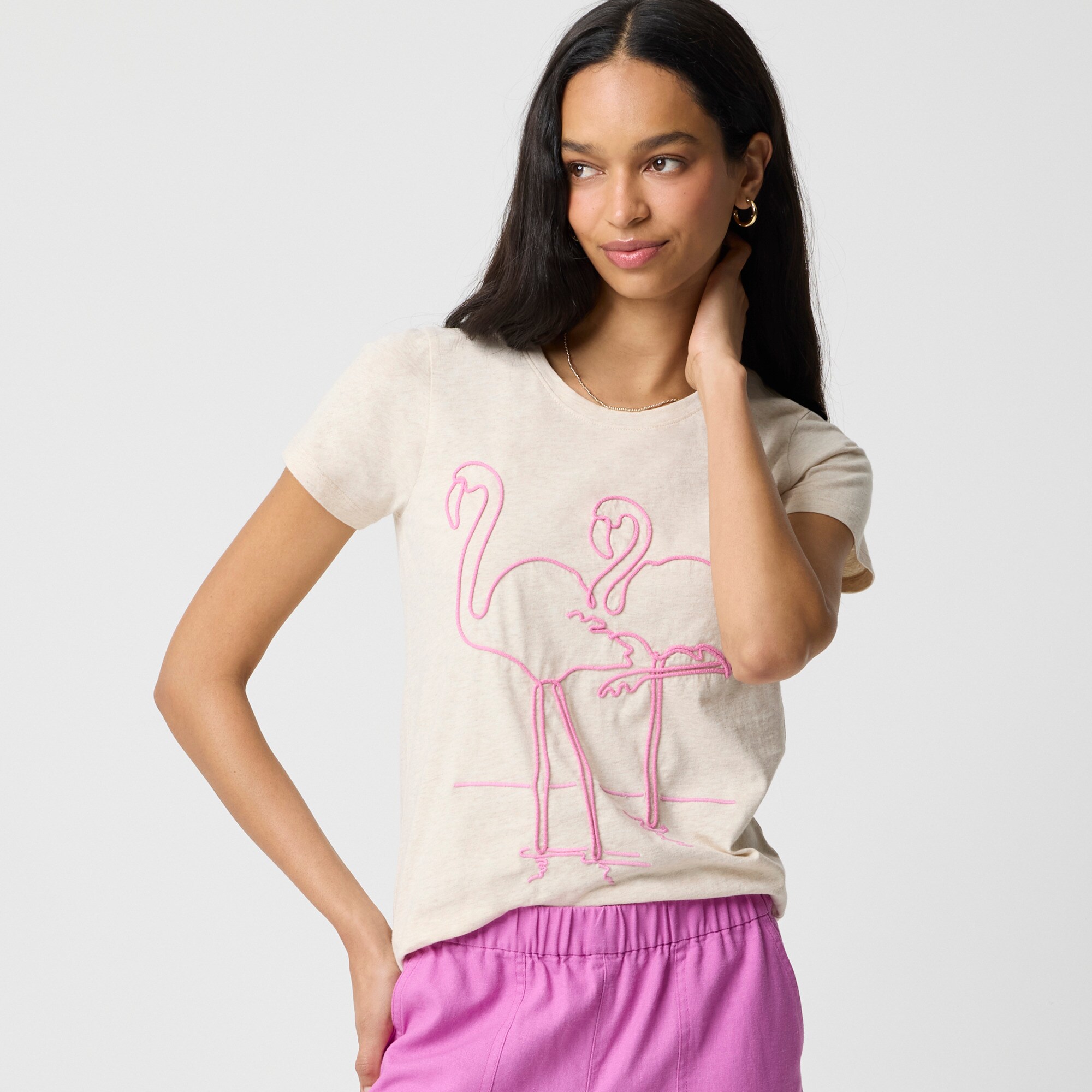 womens Embroidered flamingo graphic tee