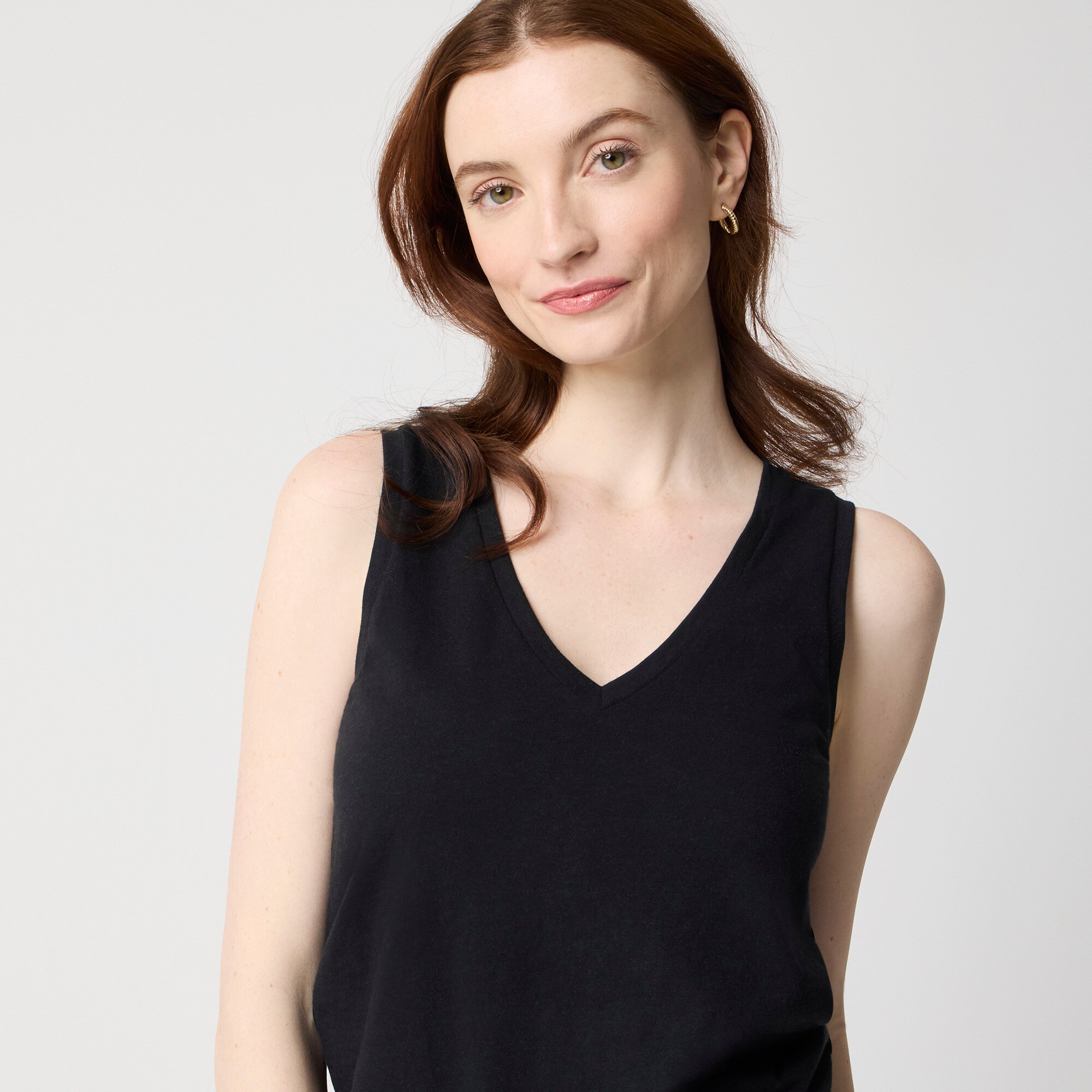 Slub cotton V-neck tank top