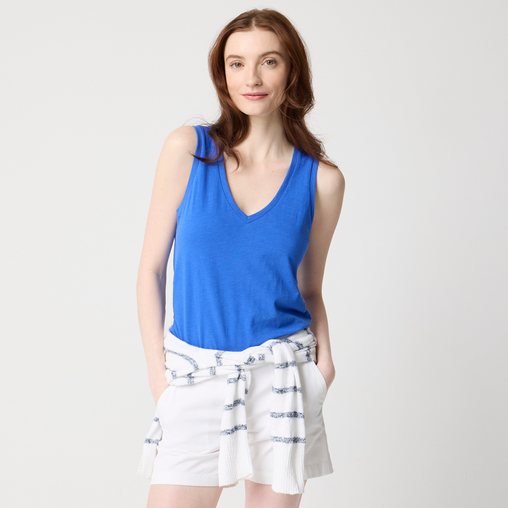 womens Slub cotton V-neck tank top