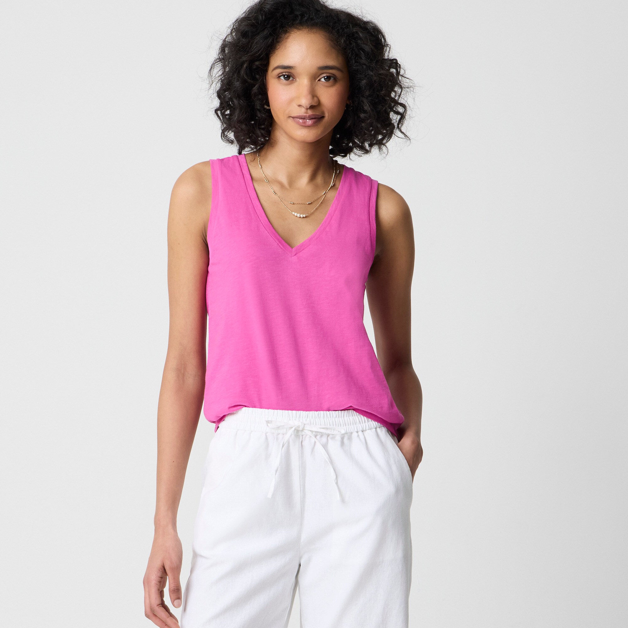 Slub cotton V-neck tank top