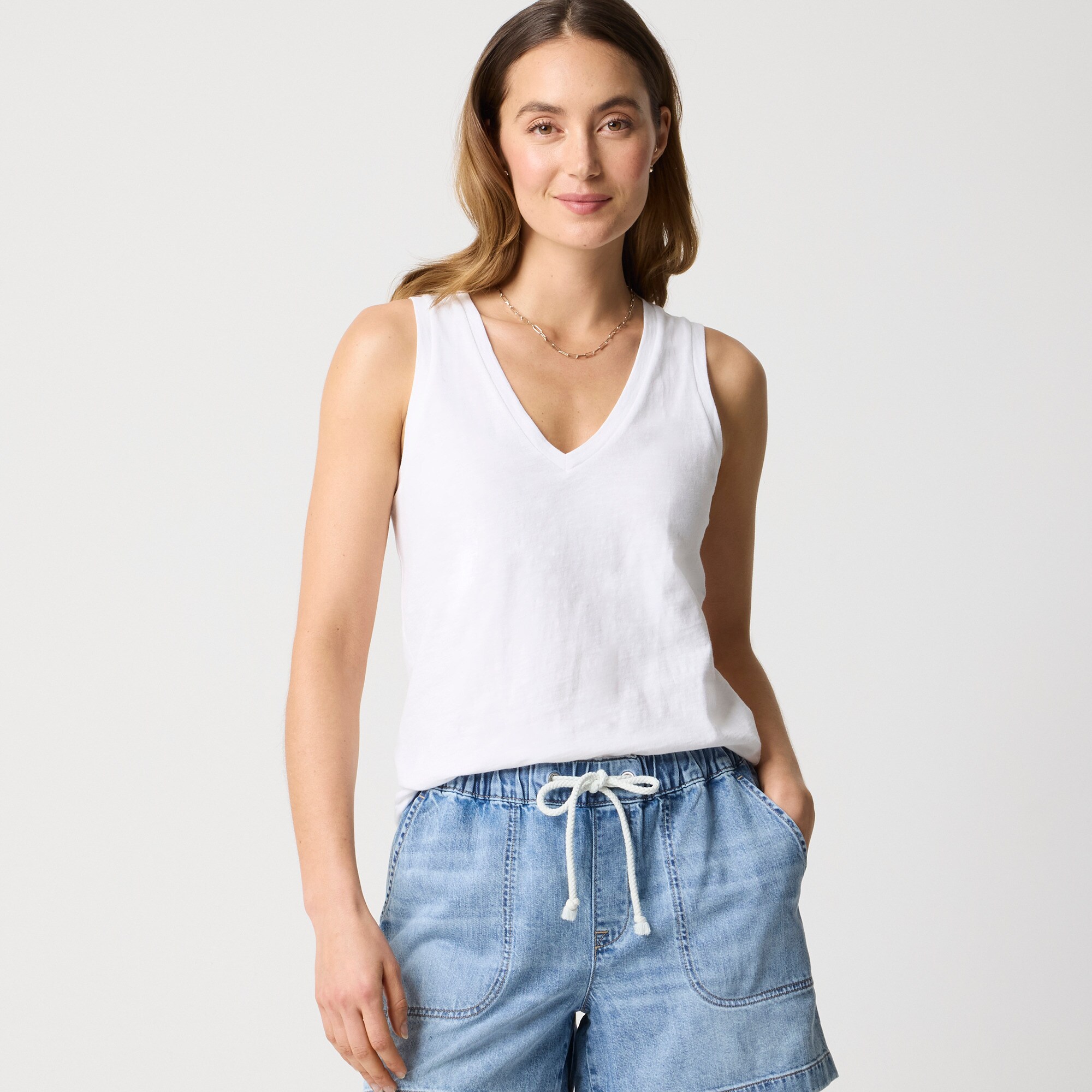  Slub cotton V-neck tank top