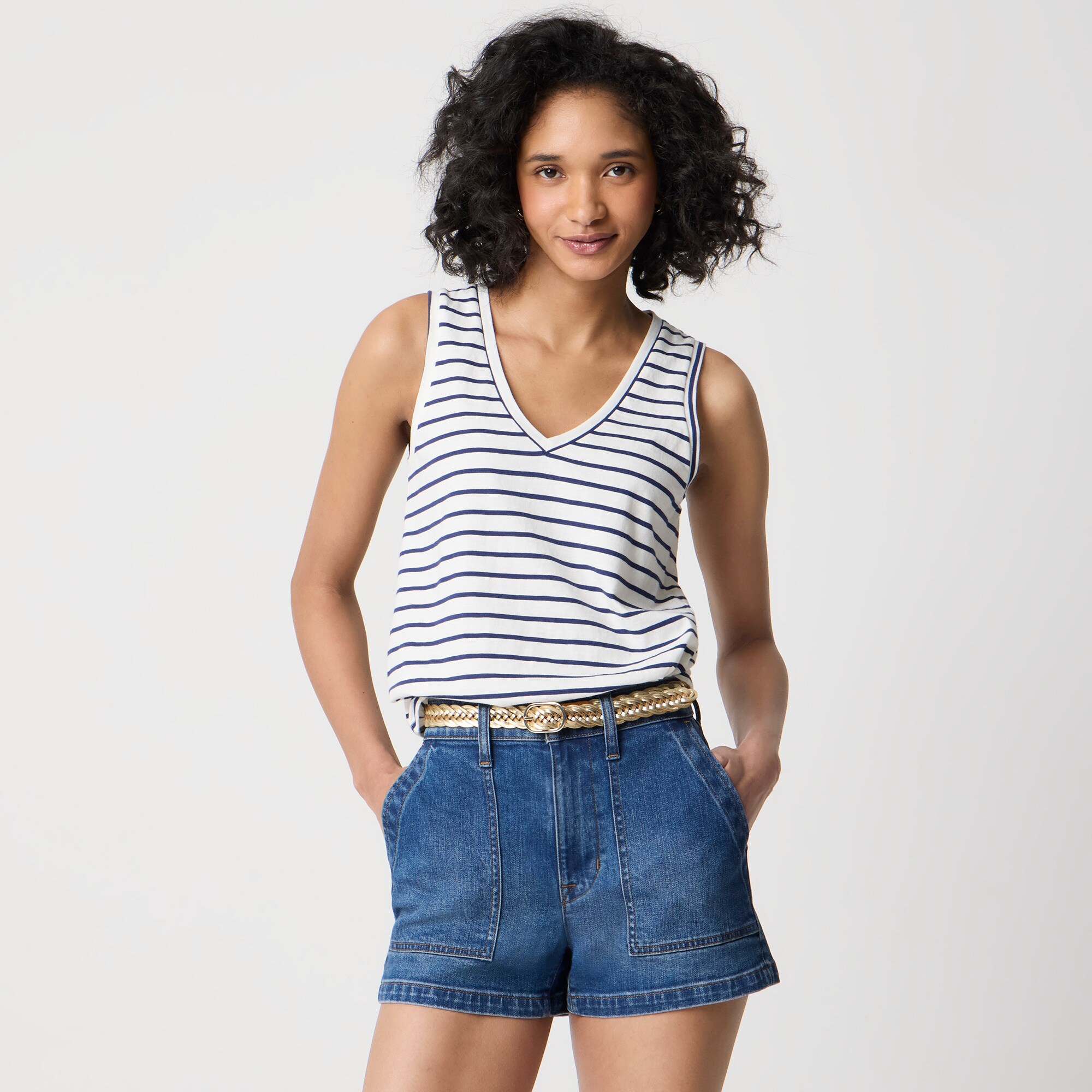  Striped vintage cotton V-neck tank top