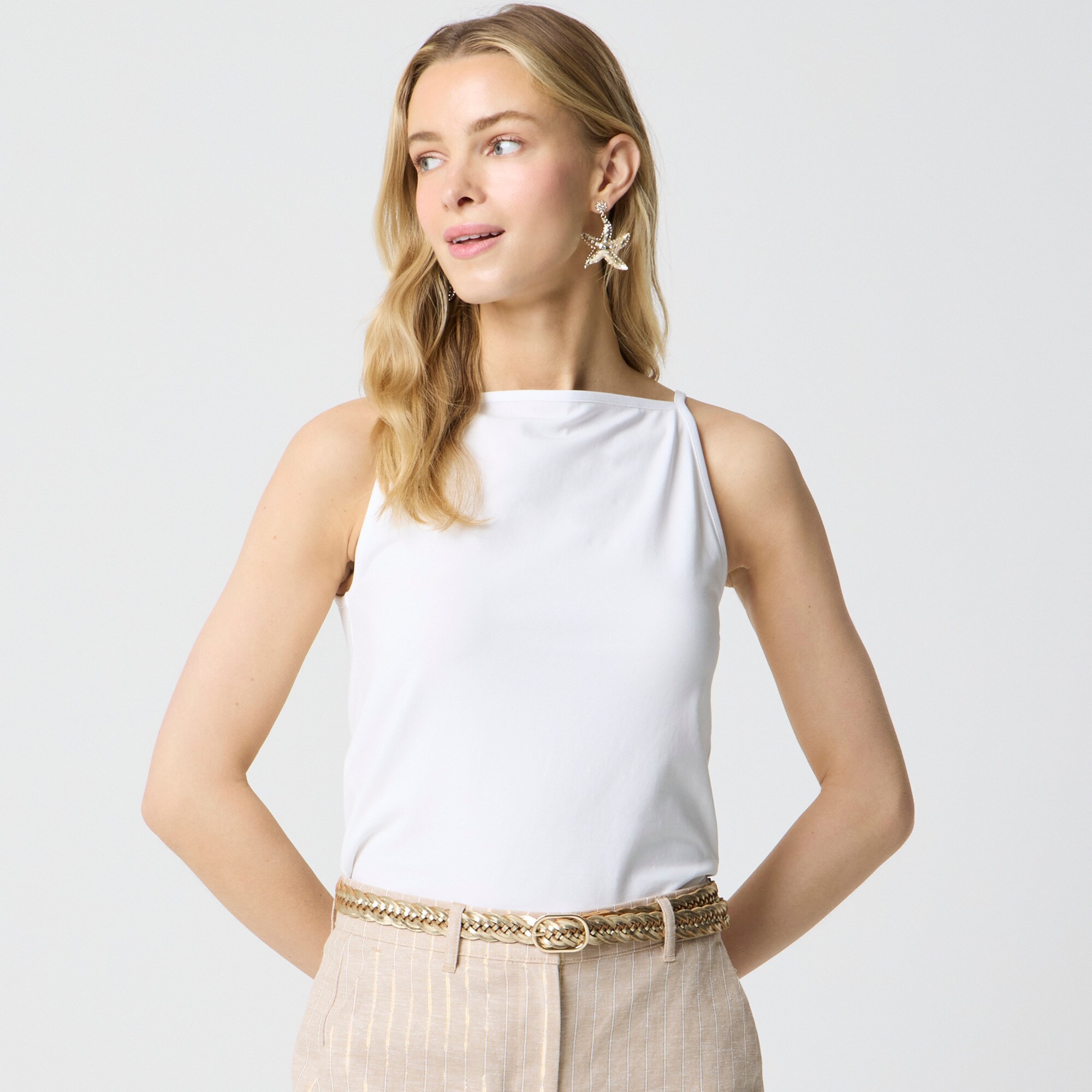 Stretch cotton-blend apron tank top