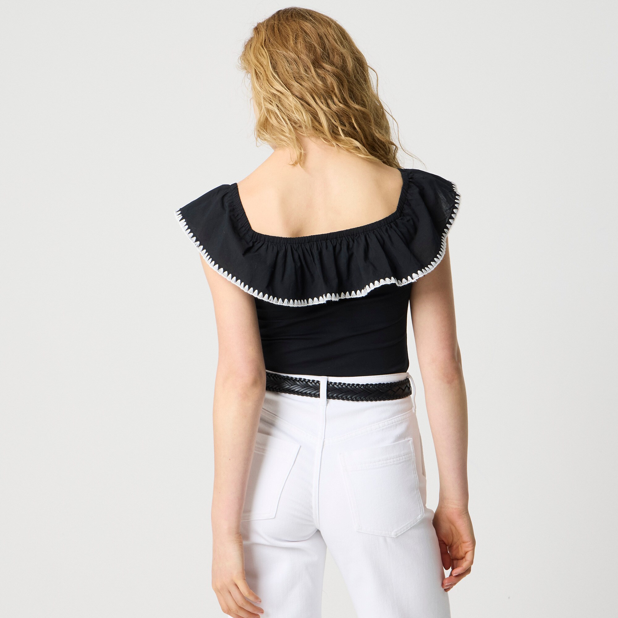 Blanket-stitch off-the-shoulder top