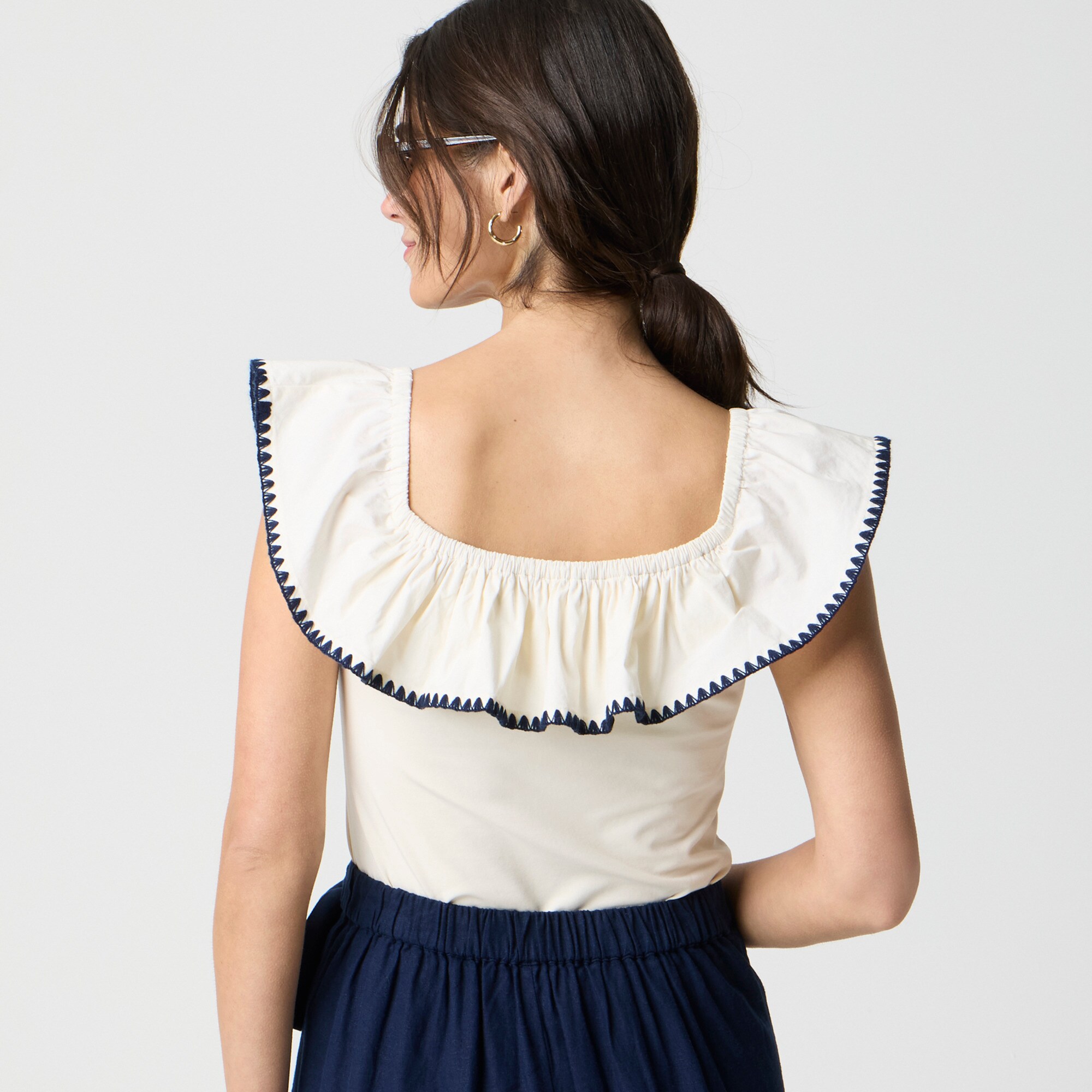 Blanket-stitch off-the-shoulder top