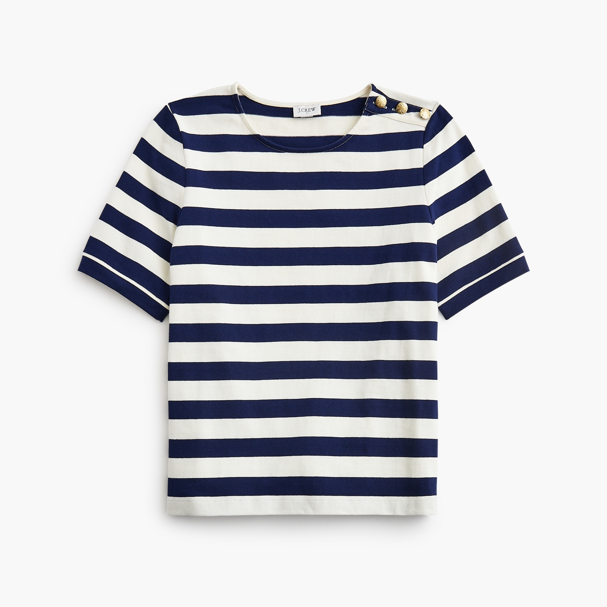 Short-sleeve striped button-shoulder tee