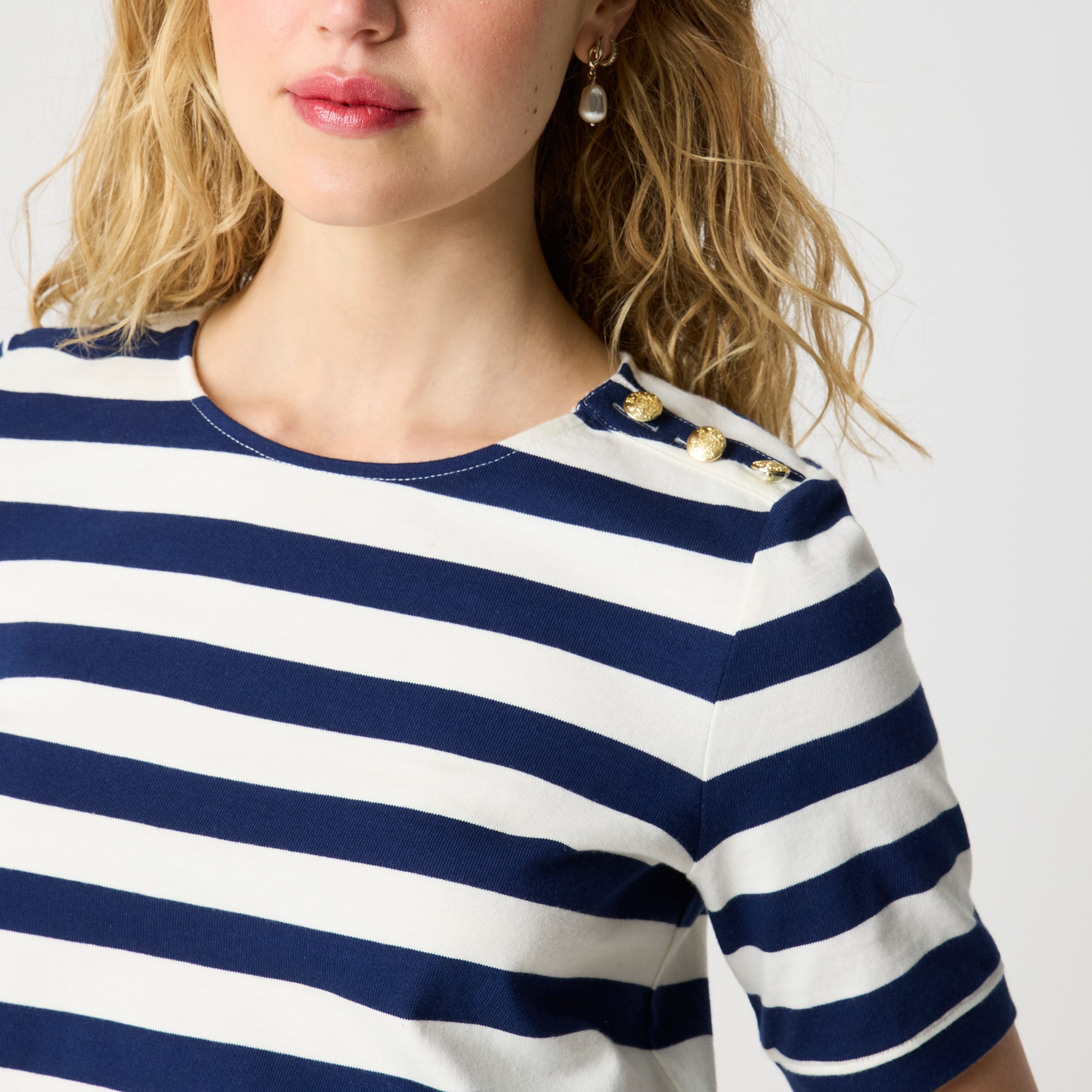 Short-sleeve striped button-shoulder tee
