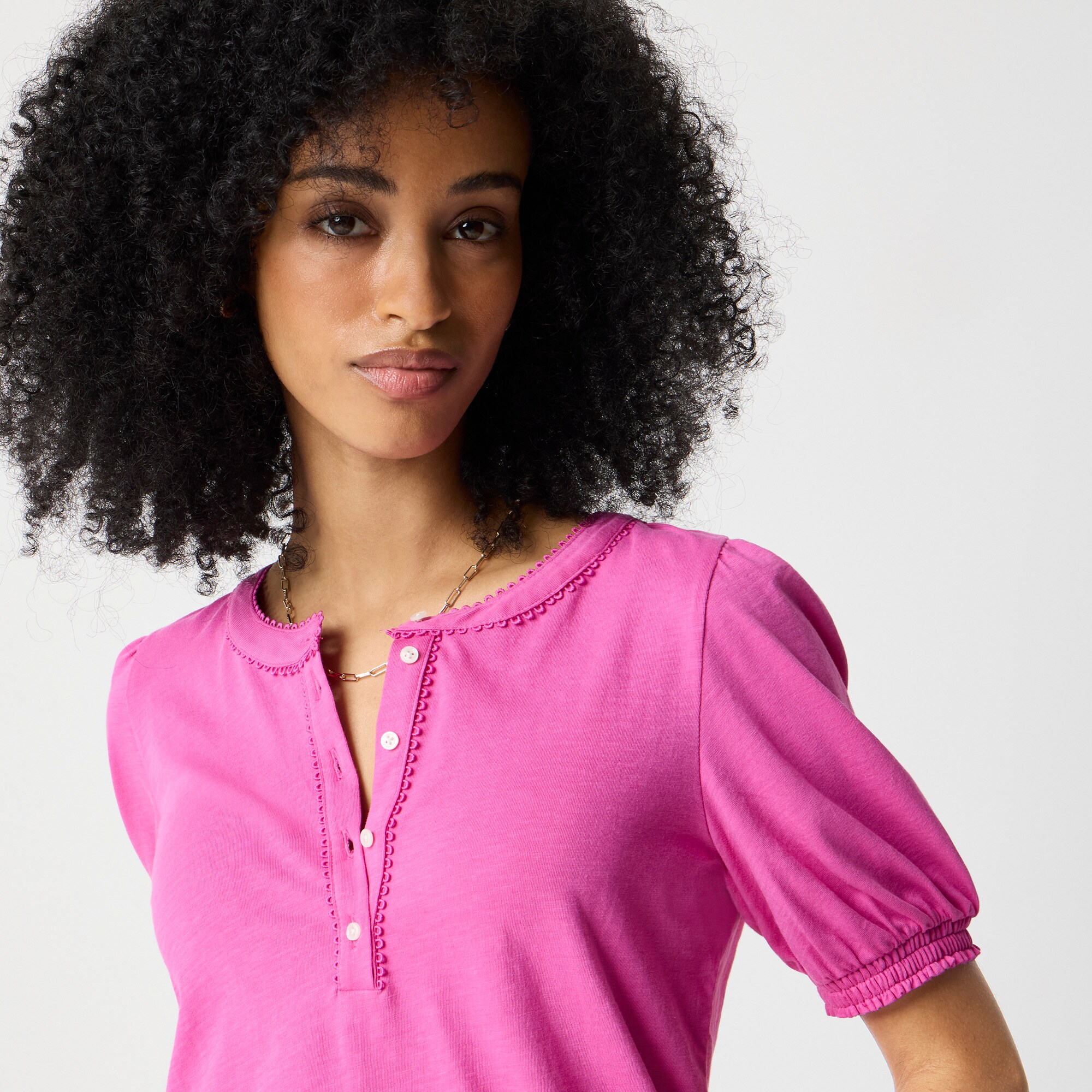 Smocked henley knit top