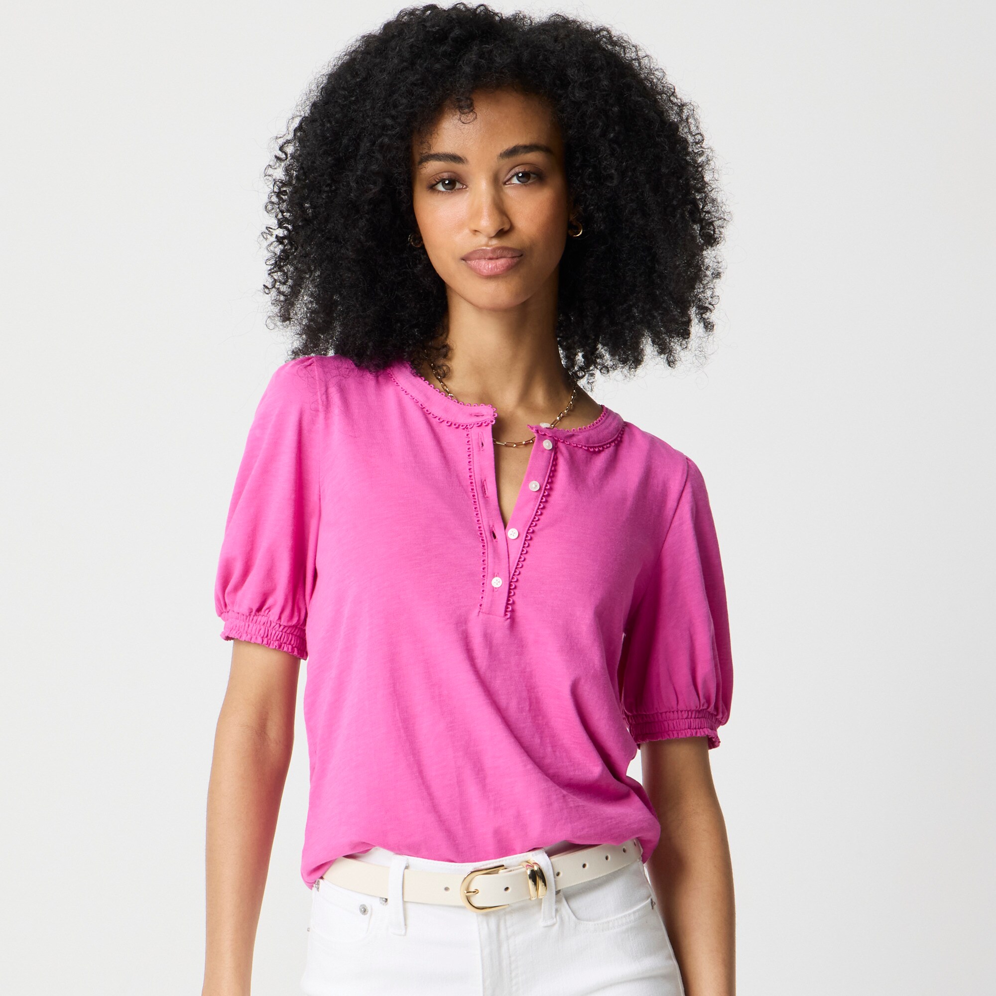 Smocked henley knit top