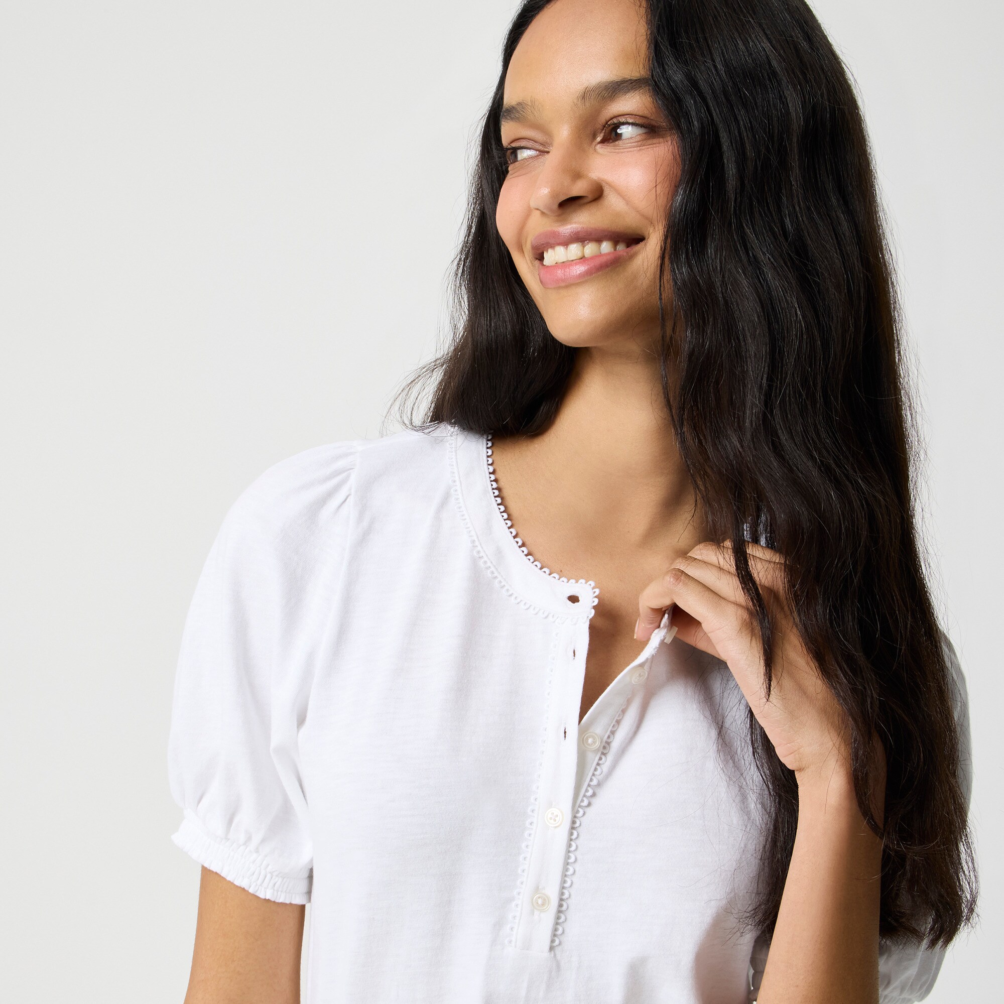 Smocked henley knit top