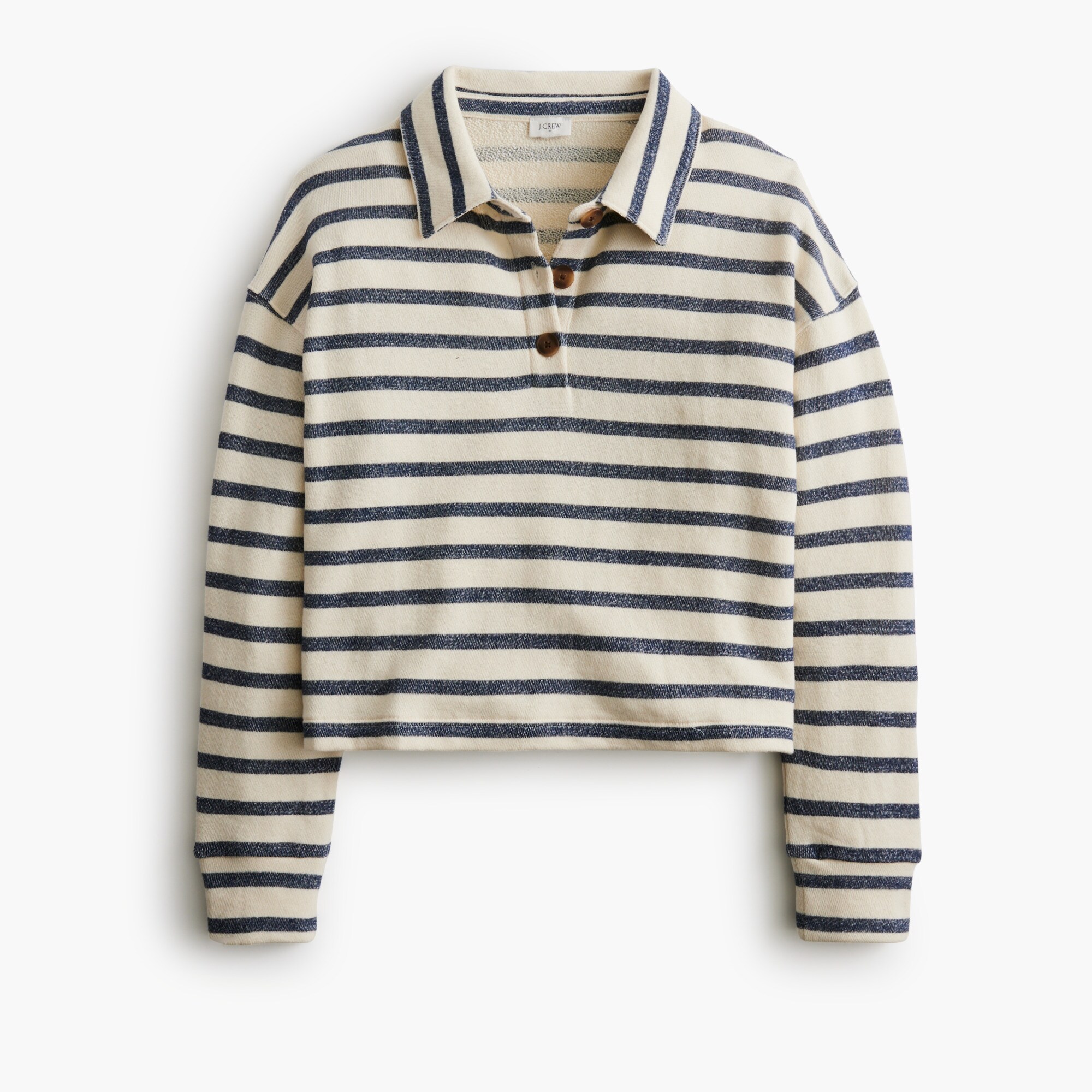 striped collared terry sweatshirt for women
