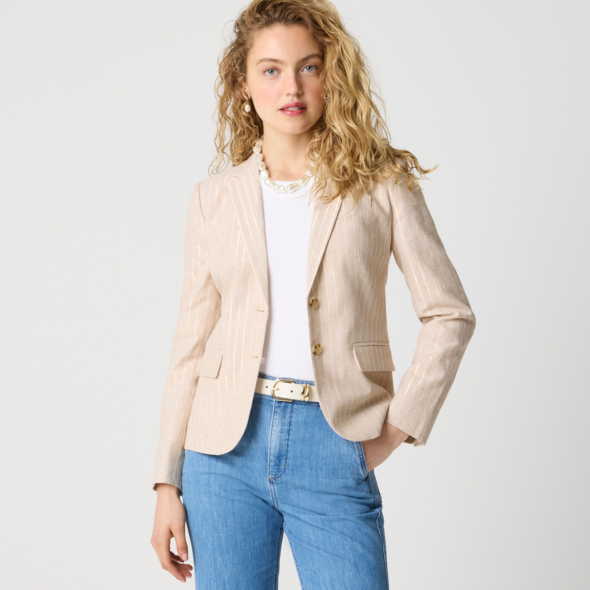 womens Pinstripe linen-blend schoolboy blazer