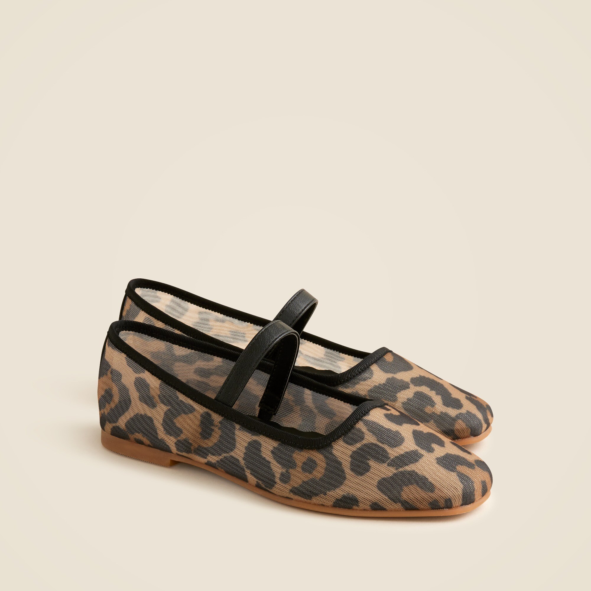 Girls' ballet flats in leopard-print mesh