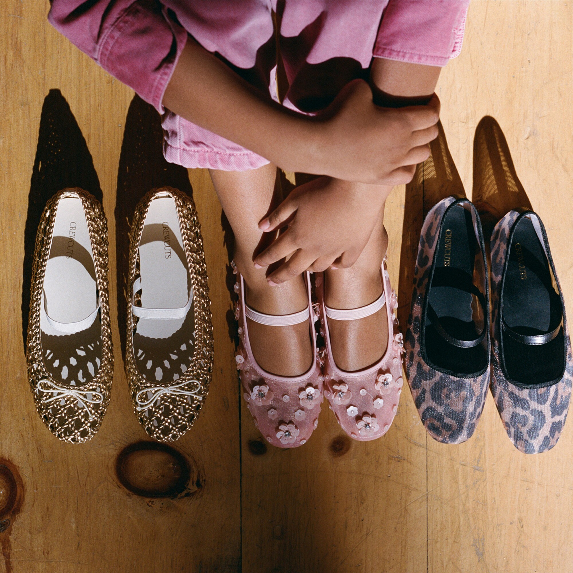 Girls' ballet flats in leopard-print mesh