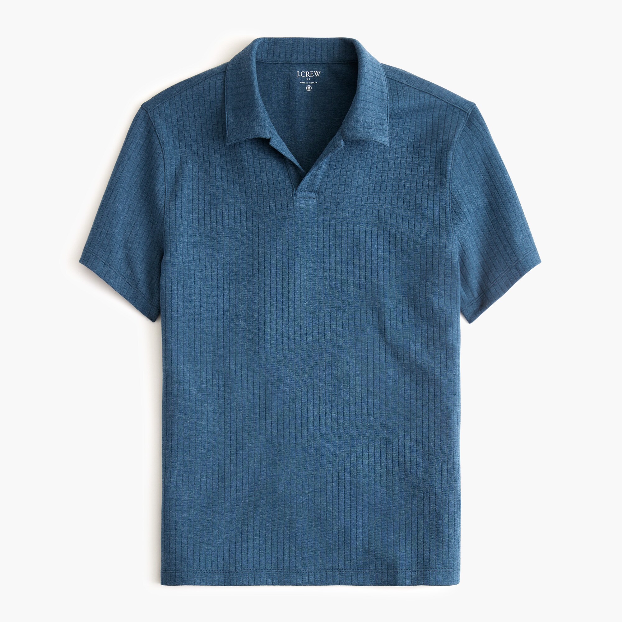 Ribbed-knit johnny-collar polo shirt