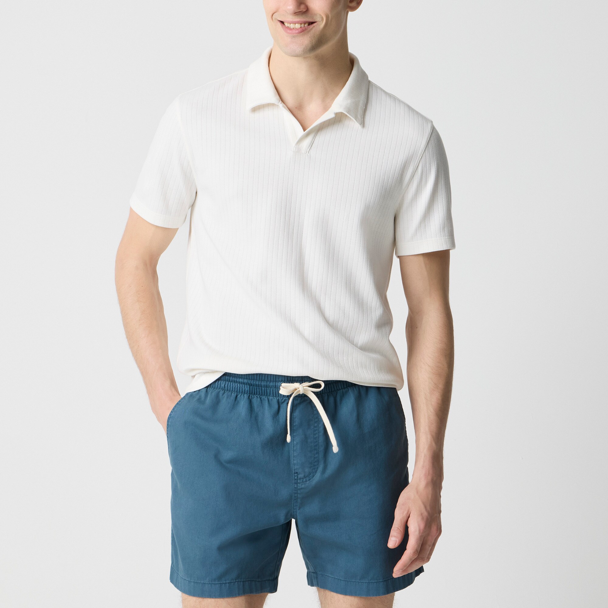  Ribbed-knit johnny-collar polo shirt