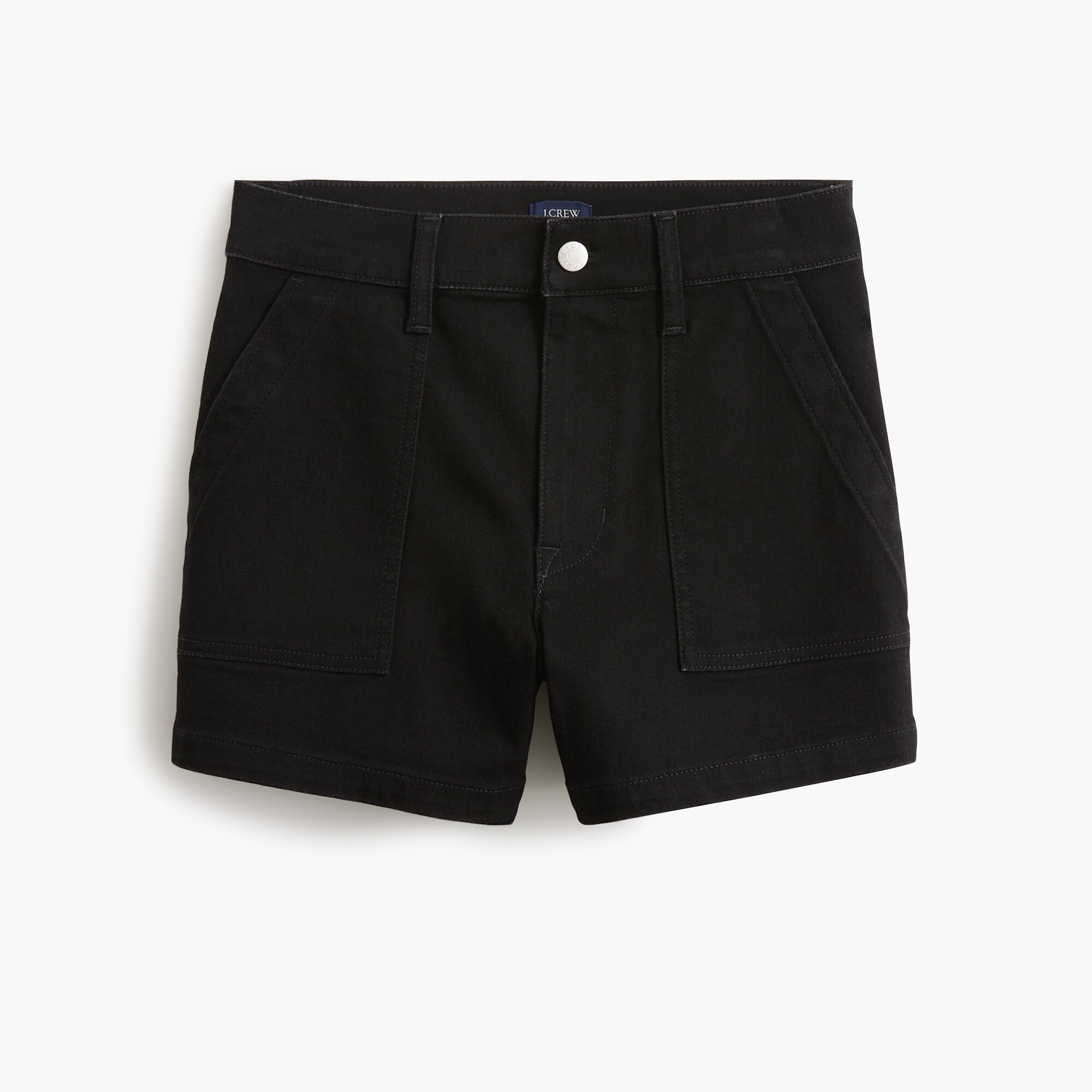 black denim utility short for women