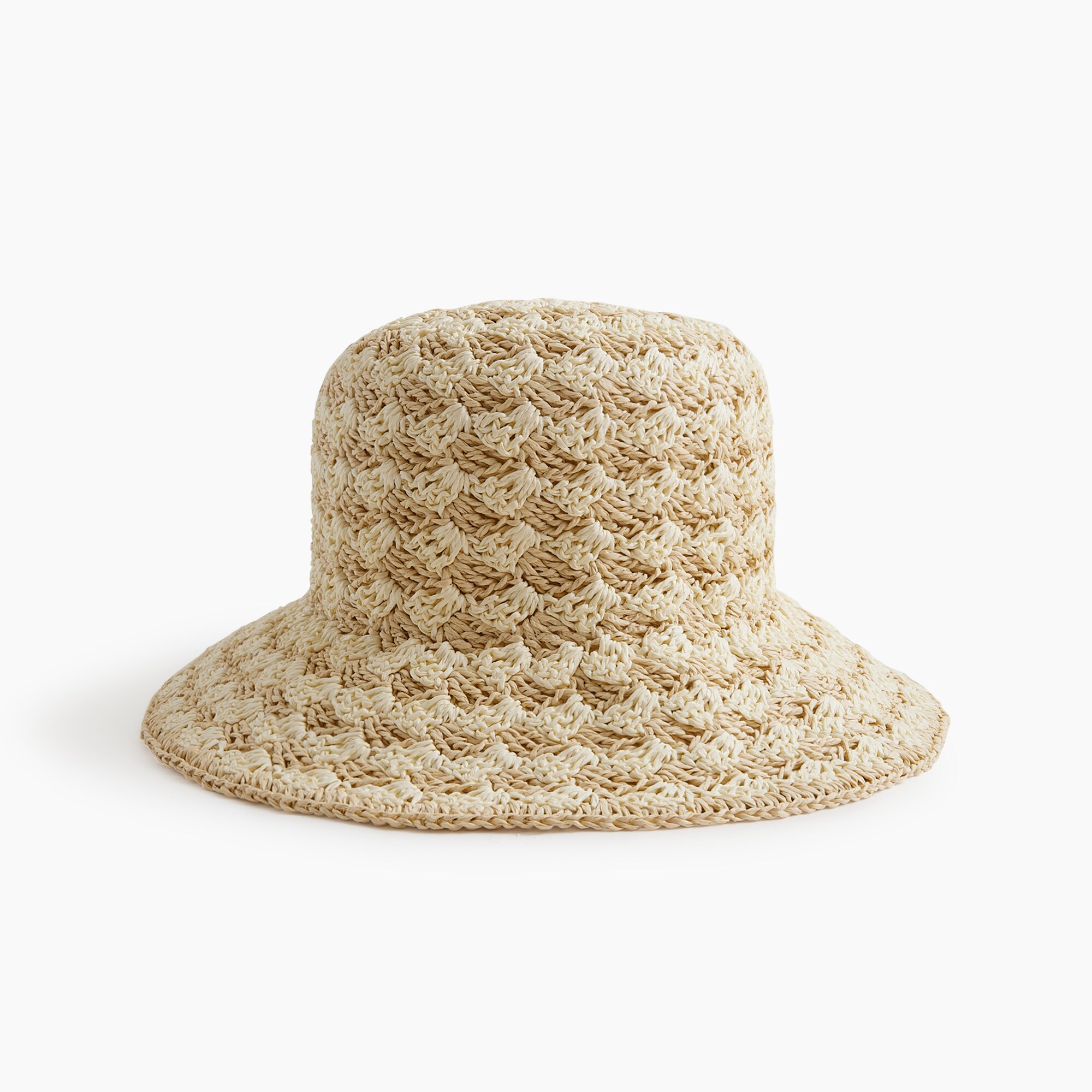 Patterned woven straw bucket hat