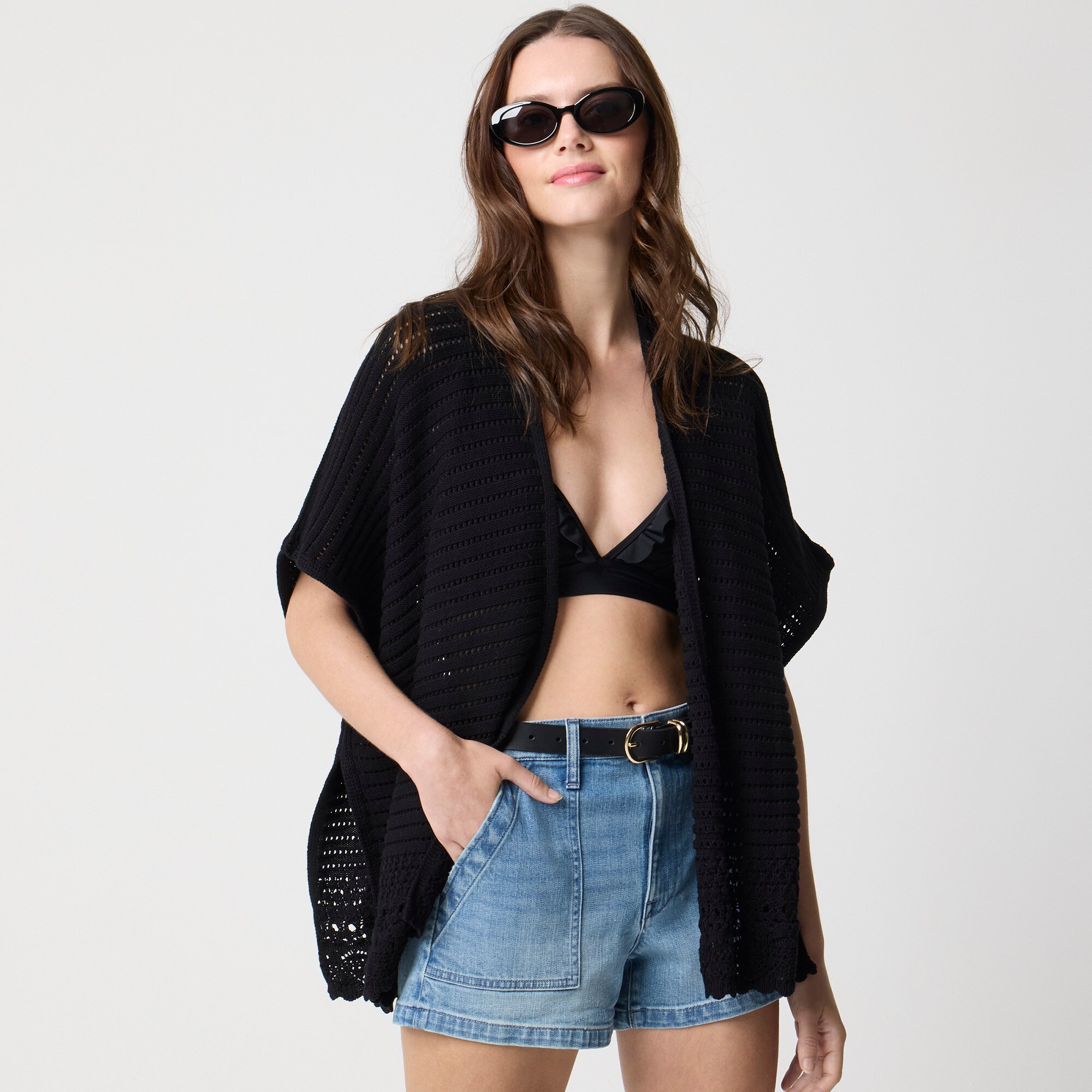 womens Pointelle open-front wrap