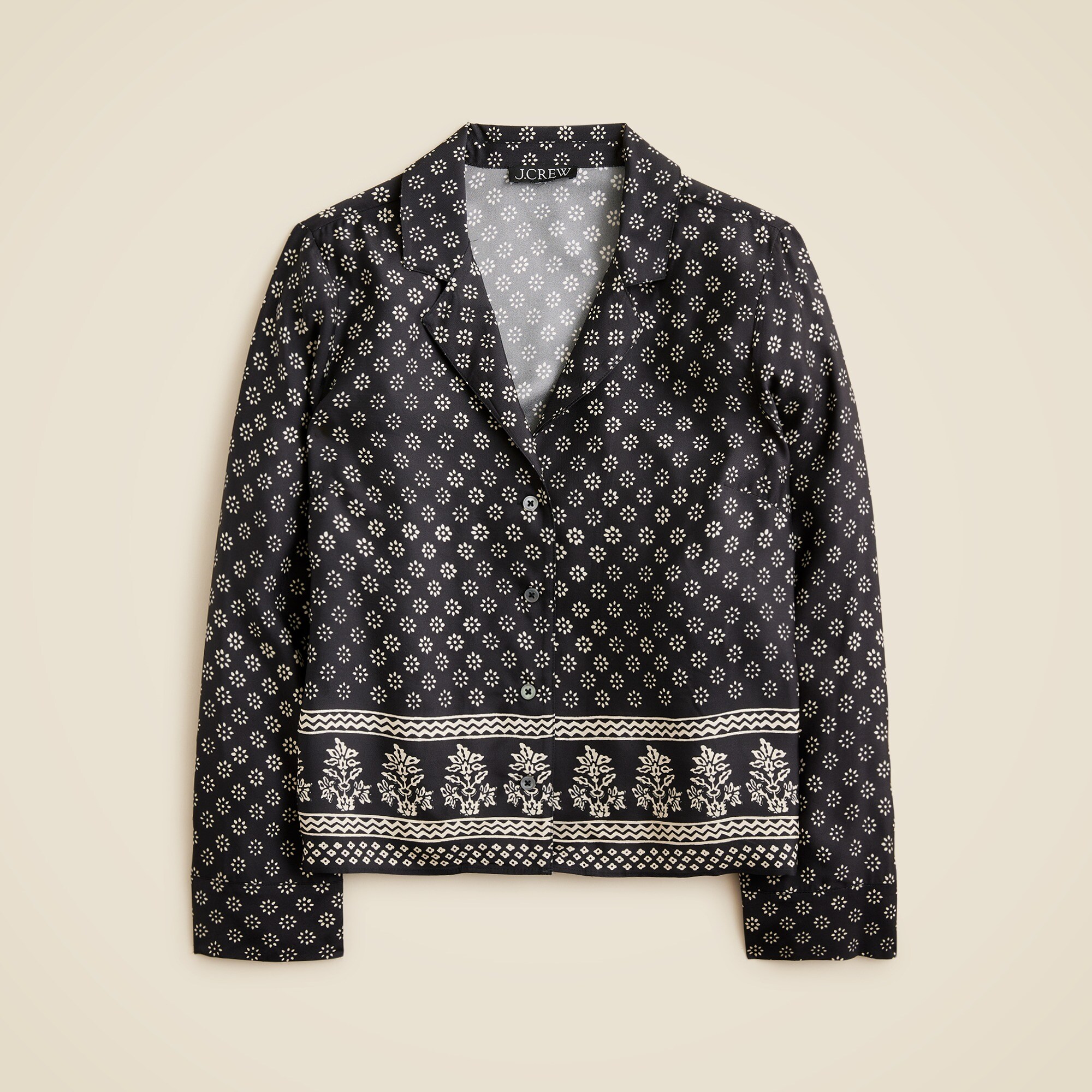 Camp-collar button-up shirt in block print