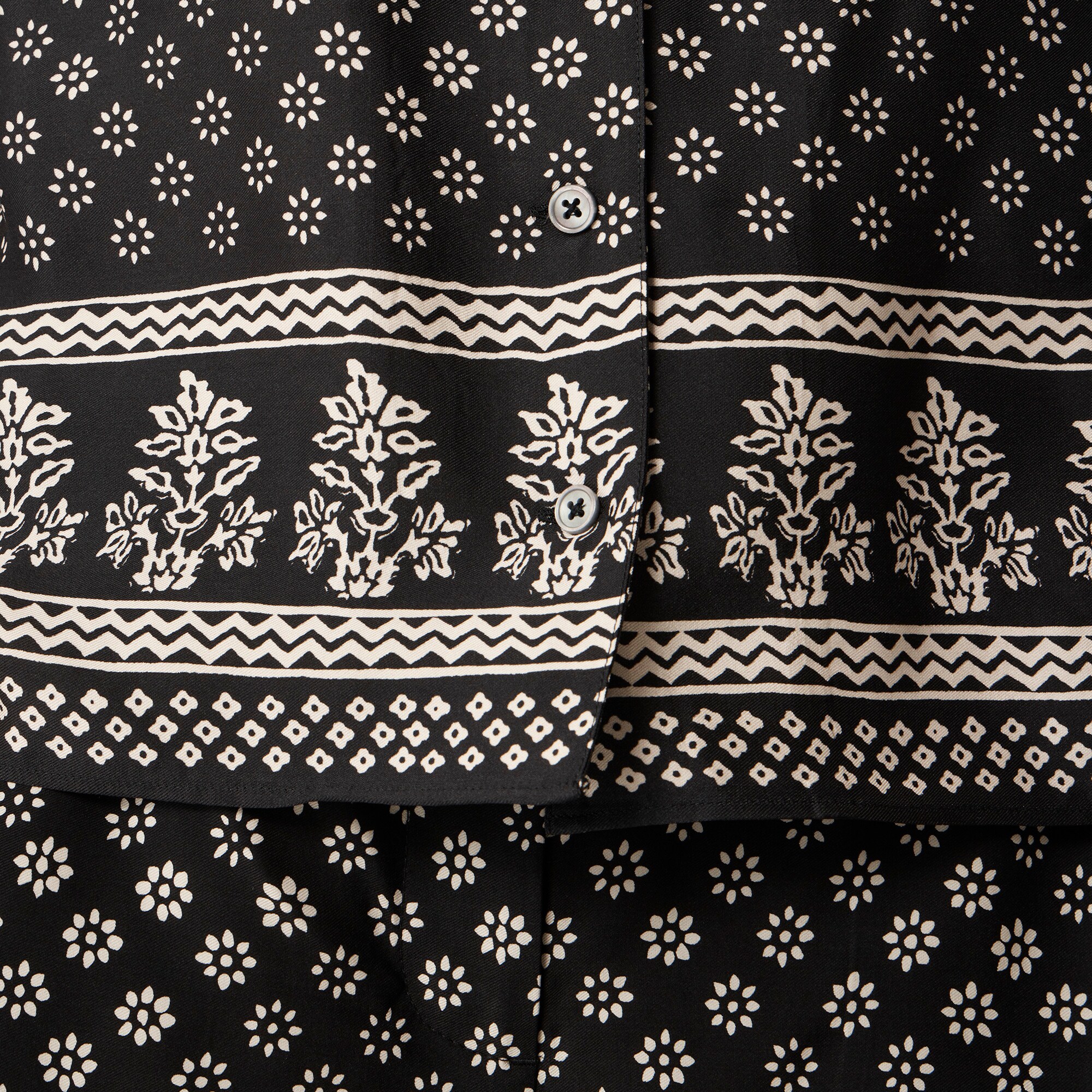 Camp-collar button-up shirt in block print
