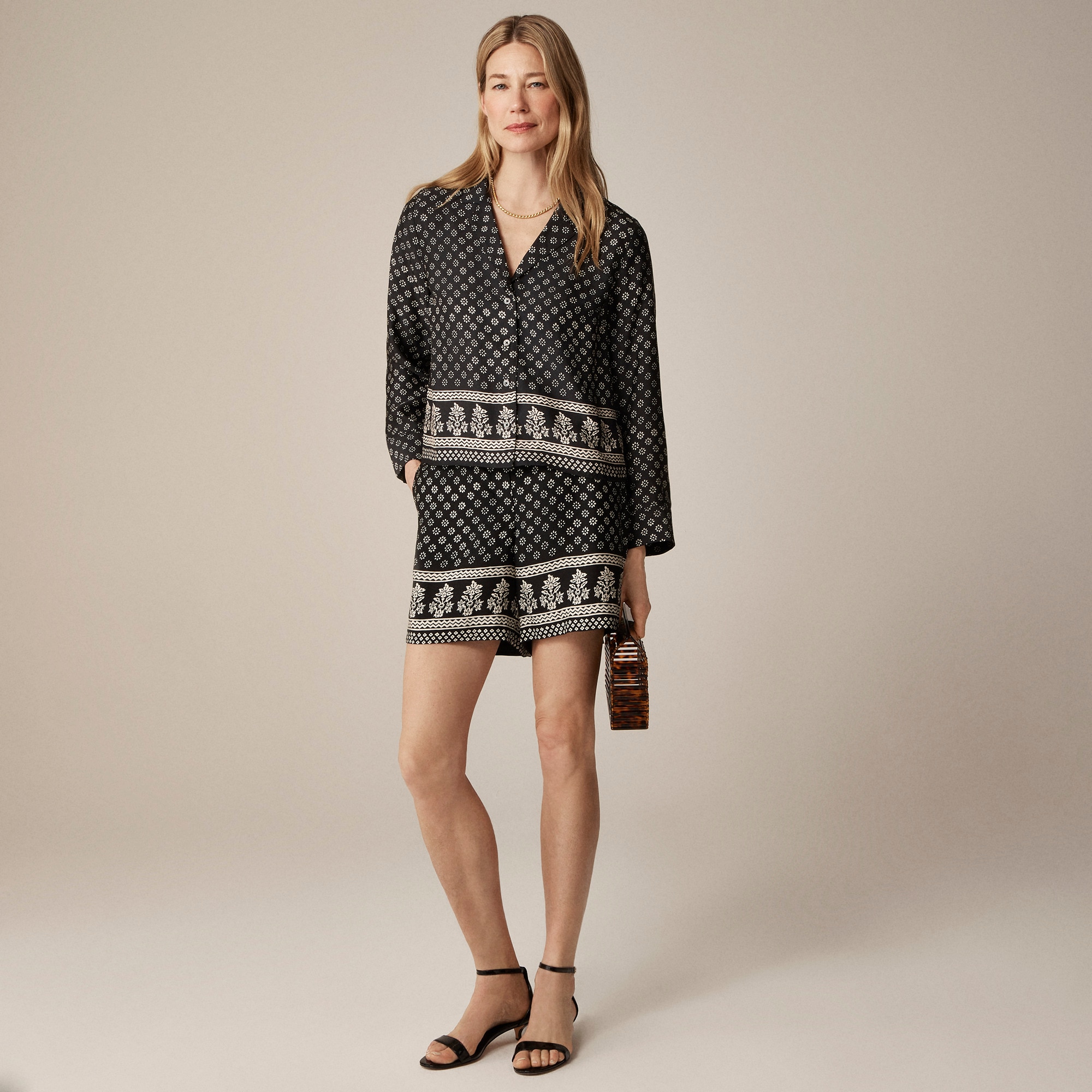 womens Camp-collar button-up shirt in block print