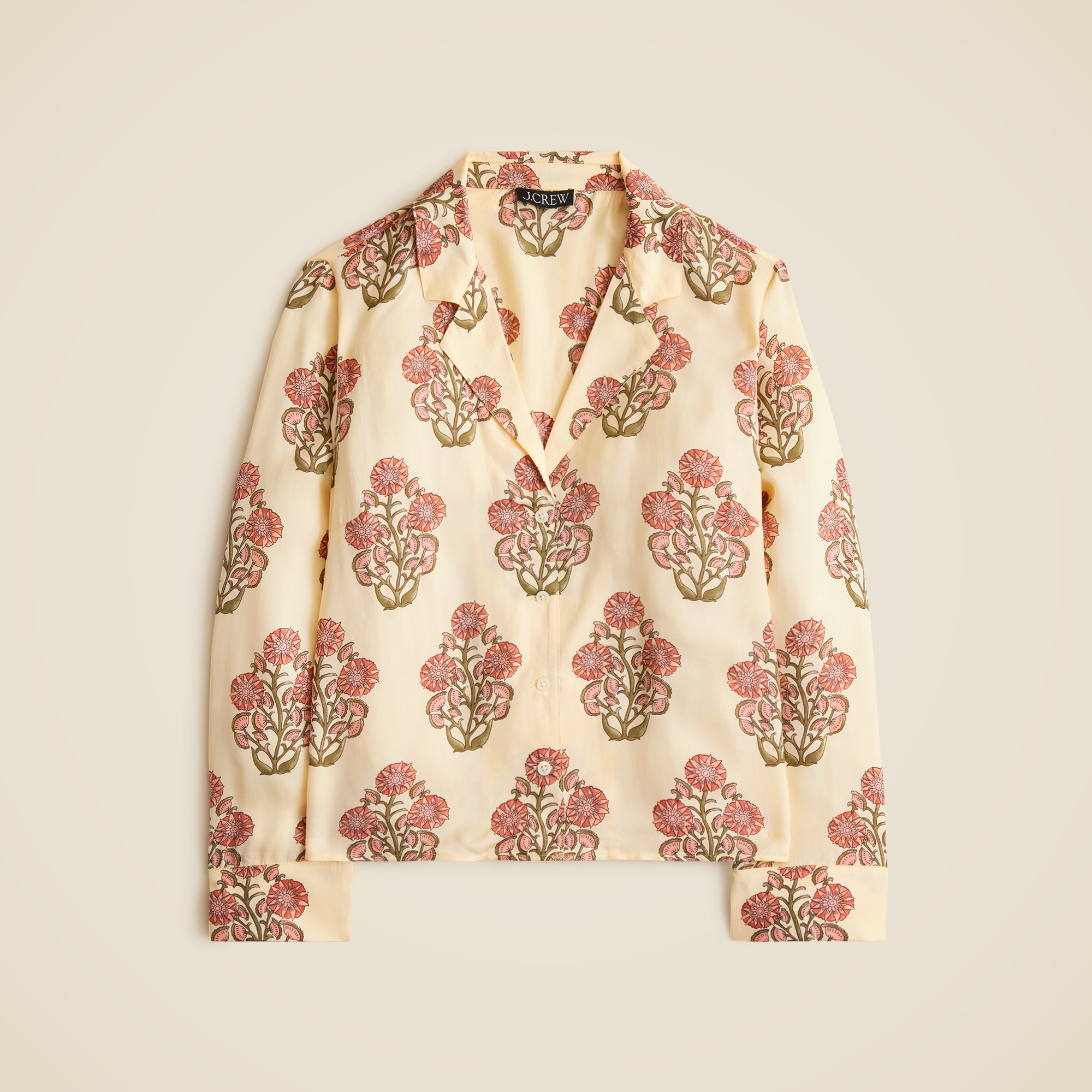 Camp-collar button-up shirt in block print