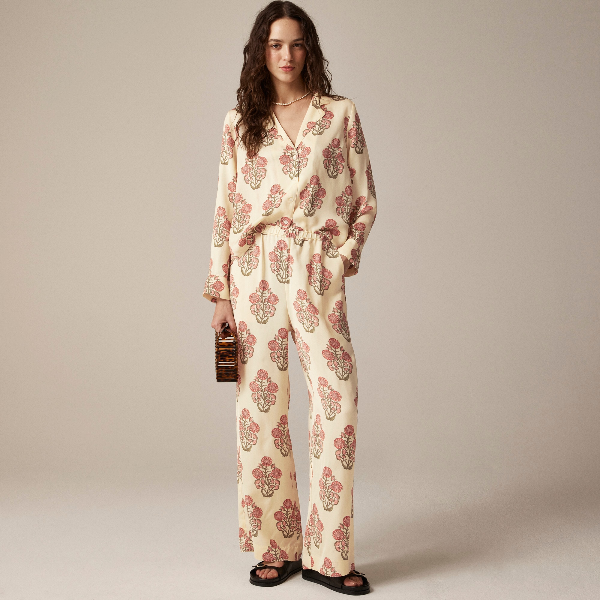 Camp-collar button-up shirt in block print