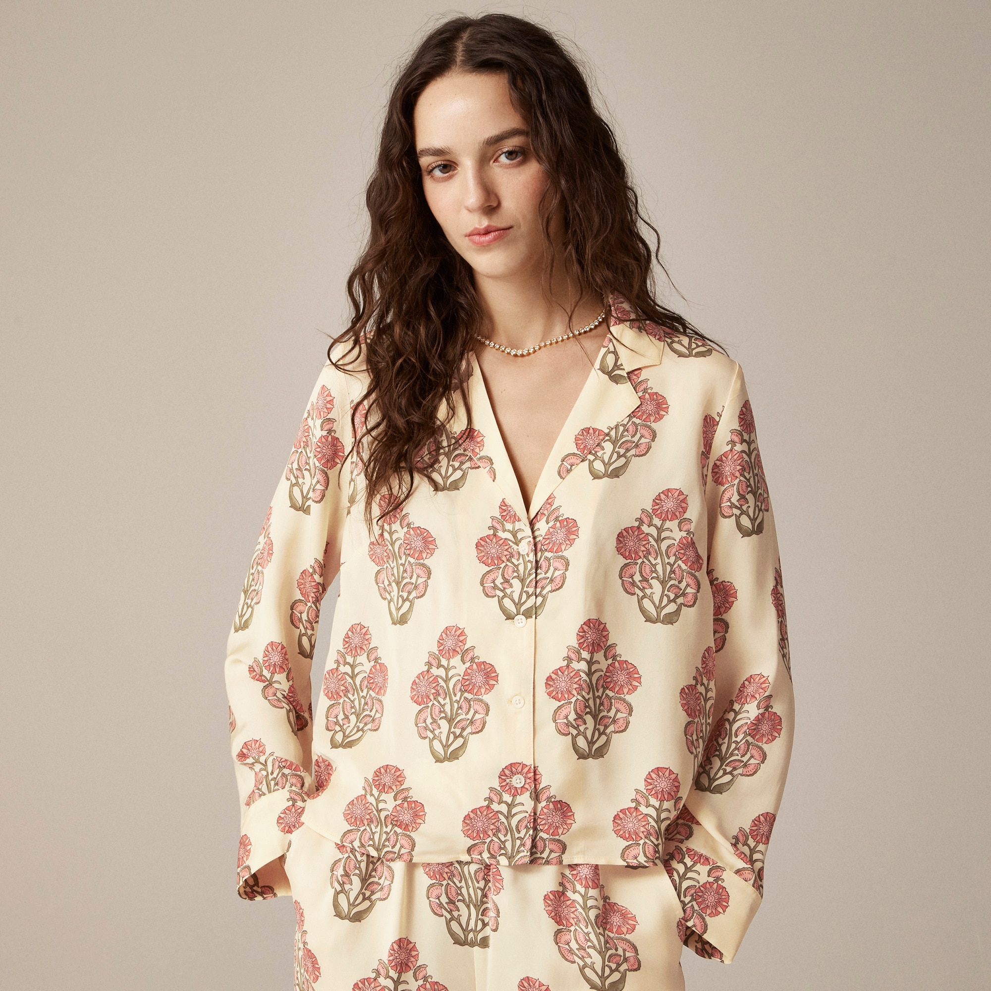 womens Camp-collar button-up shirt in block print