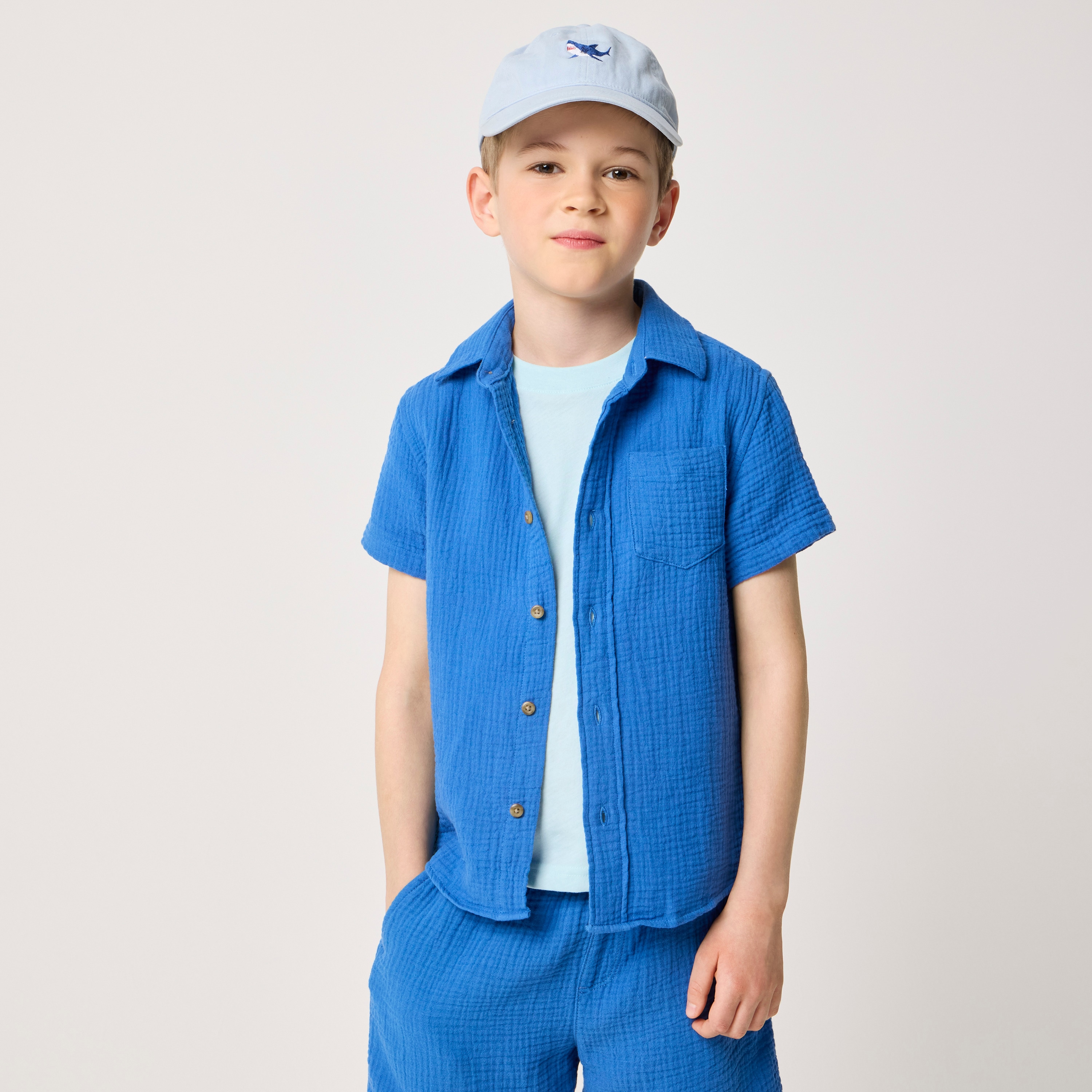 C.E Gauze FB Crew Neck（L） Boys' Short-sleeve Gauze Button-down Shirt For Boys | Factory