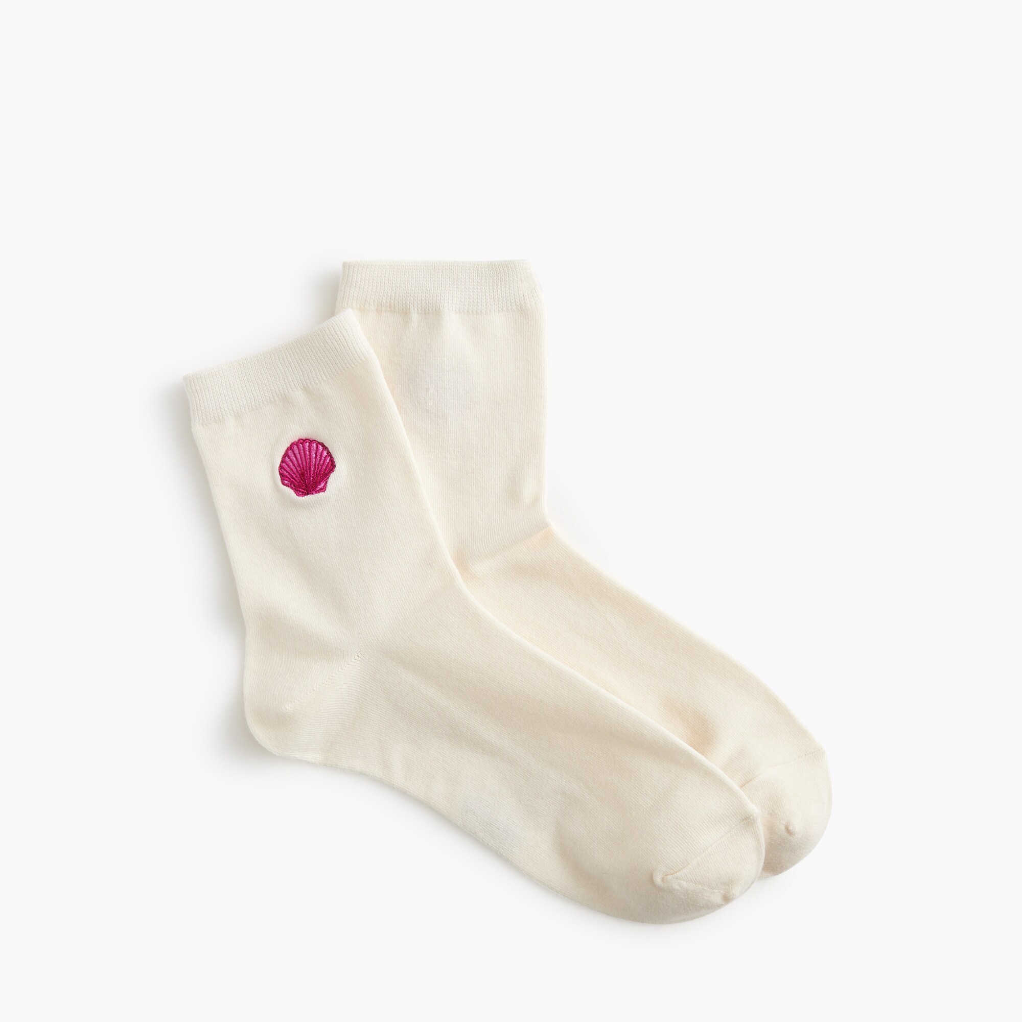 Embroidered clam shell crew socks
