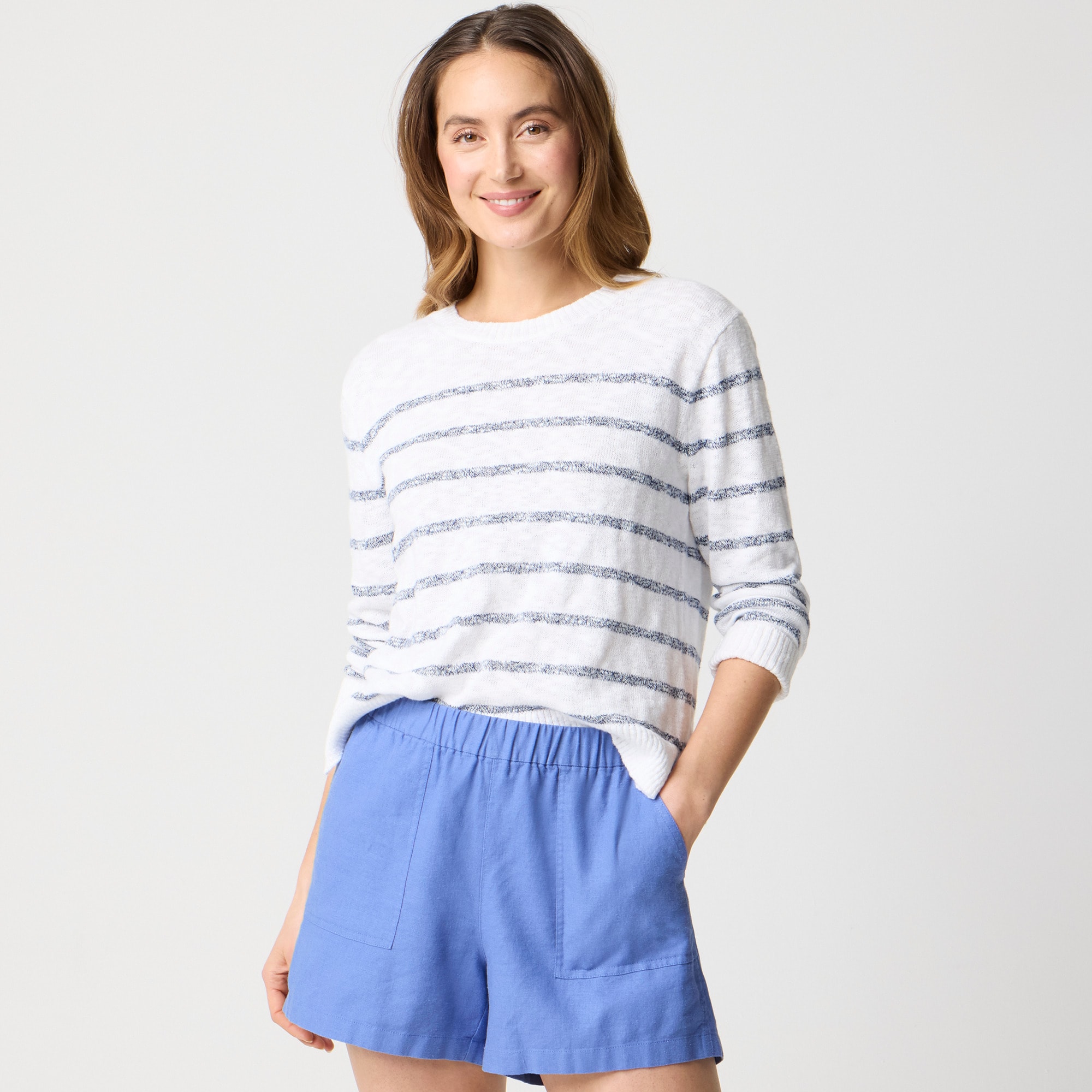 womens Striped crewneck beach sweater